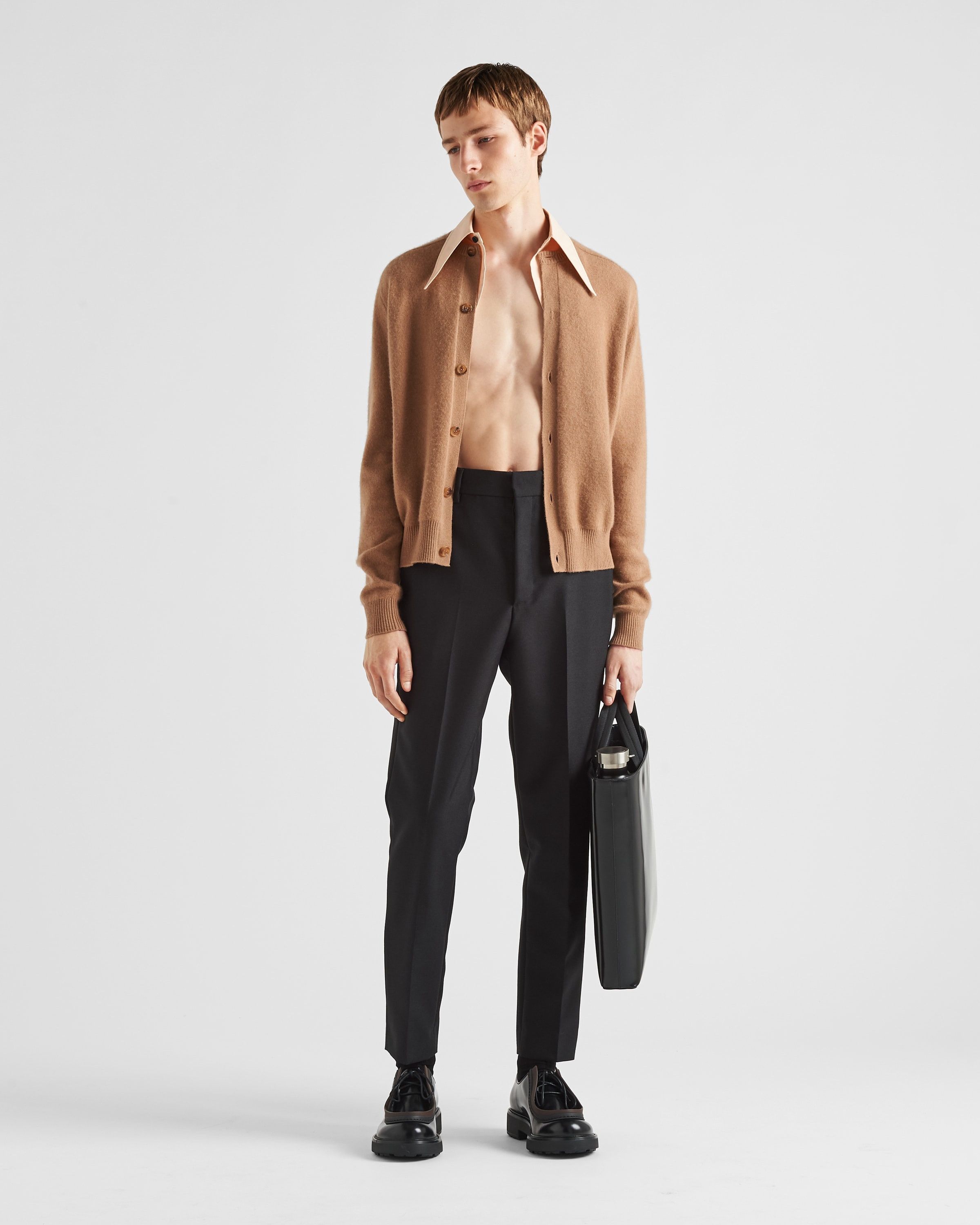 Prada o1bcso1str1025 Cashmere Cardigan With Collar in Camel Size US XL / EU 56 / 4 - 2 Thumbnail
