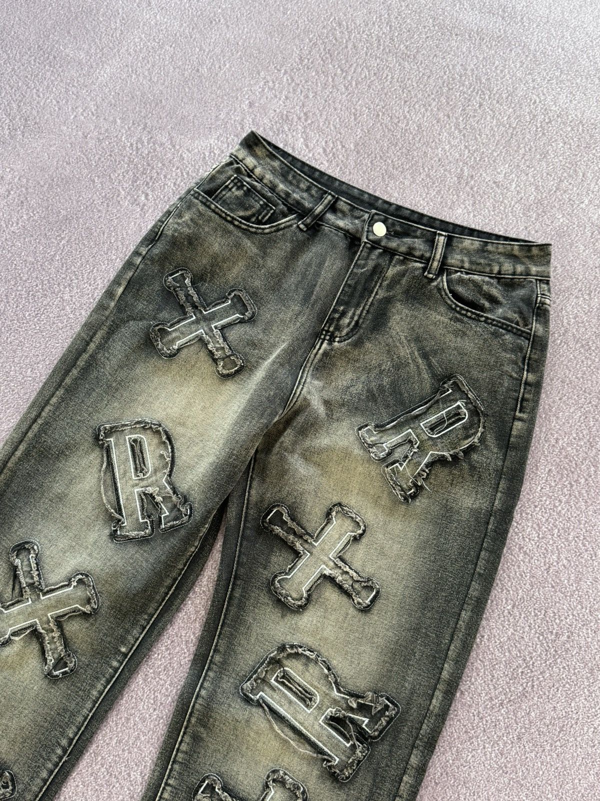 If Six Was Nine Goth Vibe Patchwork Logo Baggy Y2K Grunge Style Pants Size 33" - 7 Thumbnail