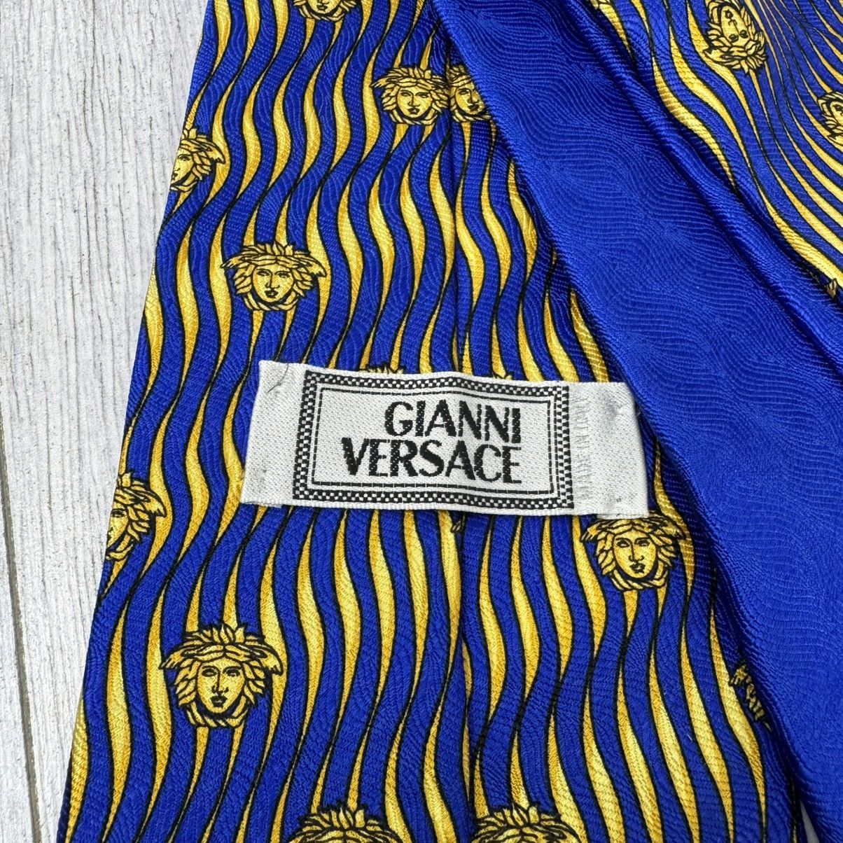 Versace Sensational GIANNI VERSACE Gold Medusa Spirals Navy Silk Tie Size ONE SIZE - 4 Thumbnail
