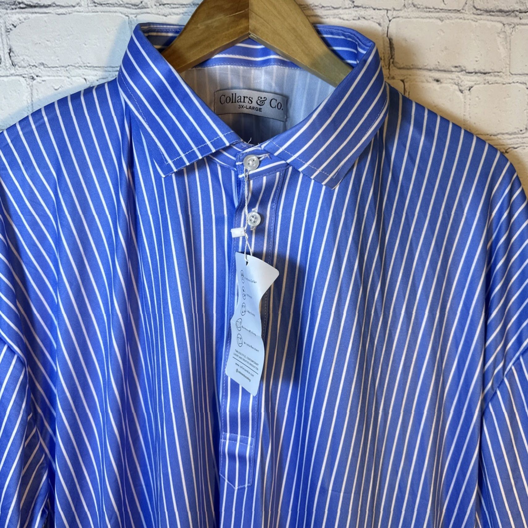CO VINTAGE? (No, not vintage. Start with main selling point or brand.) Collars & Co Dress Collar Polo Shirt Mens 3XL Blue Striped Referee Shirt Size 48R - 2 Thumbnail