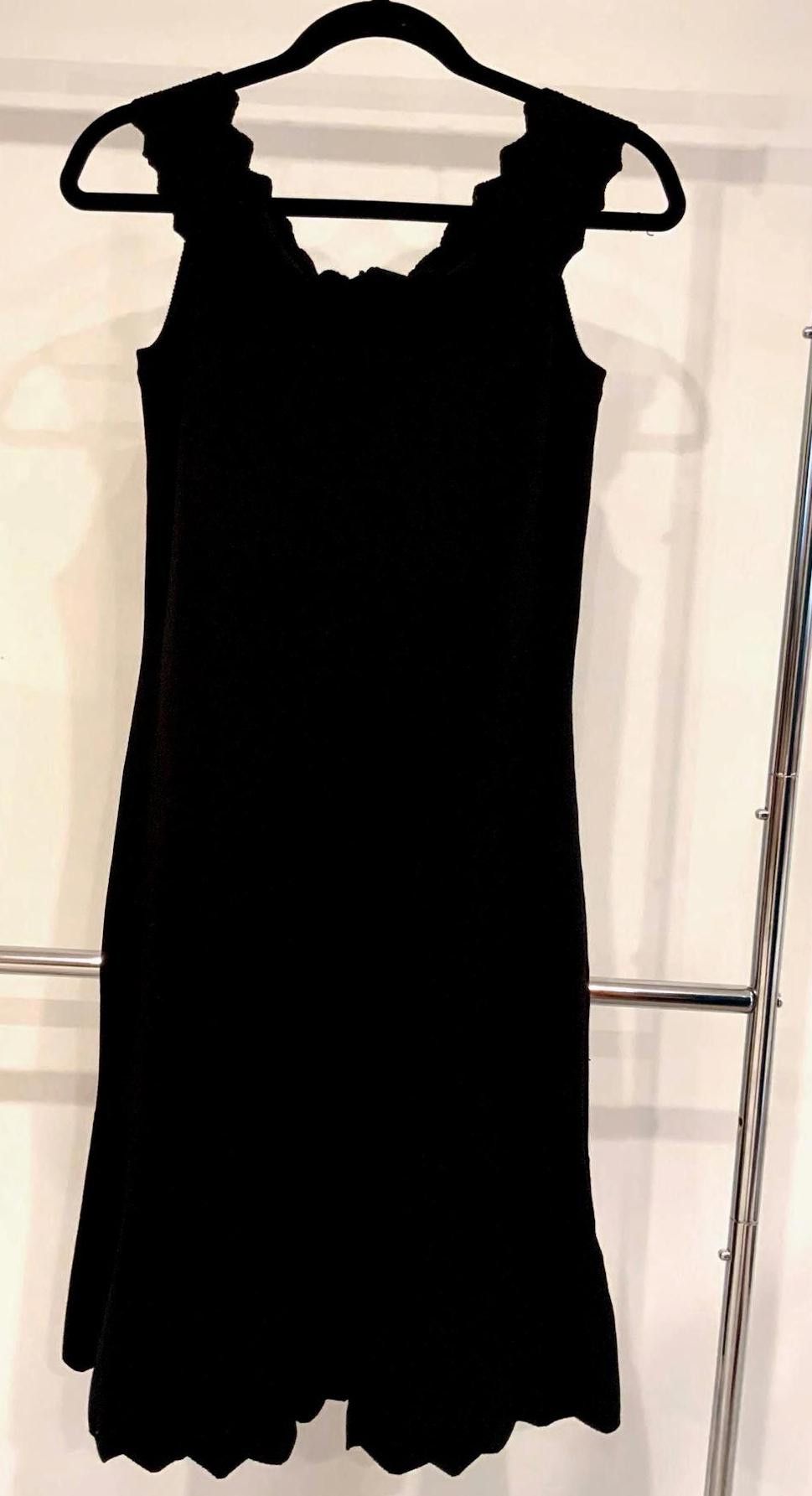 Designer Eliza J Women's Black Knit Dress with Scalloped Trim, Size L Size L / US 10 / IT 46 - 1 Thumbnail