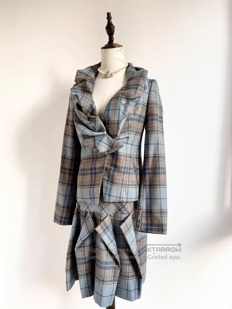 Vivienne Westwood Vivienne Westwood Gray Blue Plaid Irregular Bud Collar Set Size S / US 4 / IT 40 - 3 Thumbnail