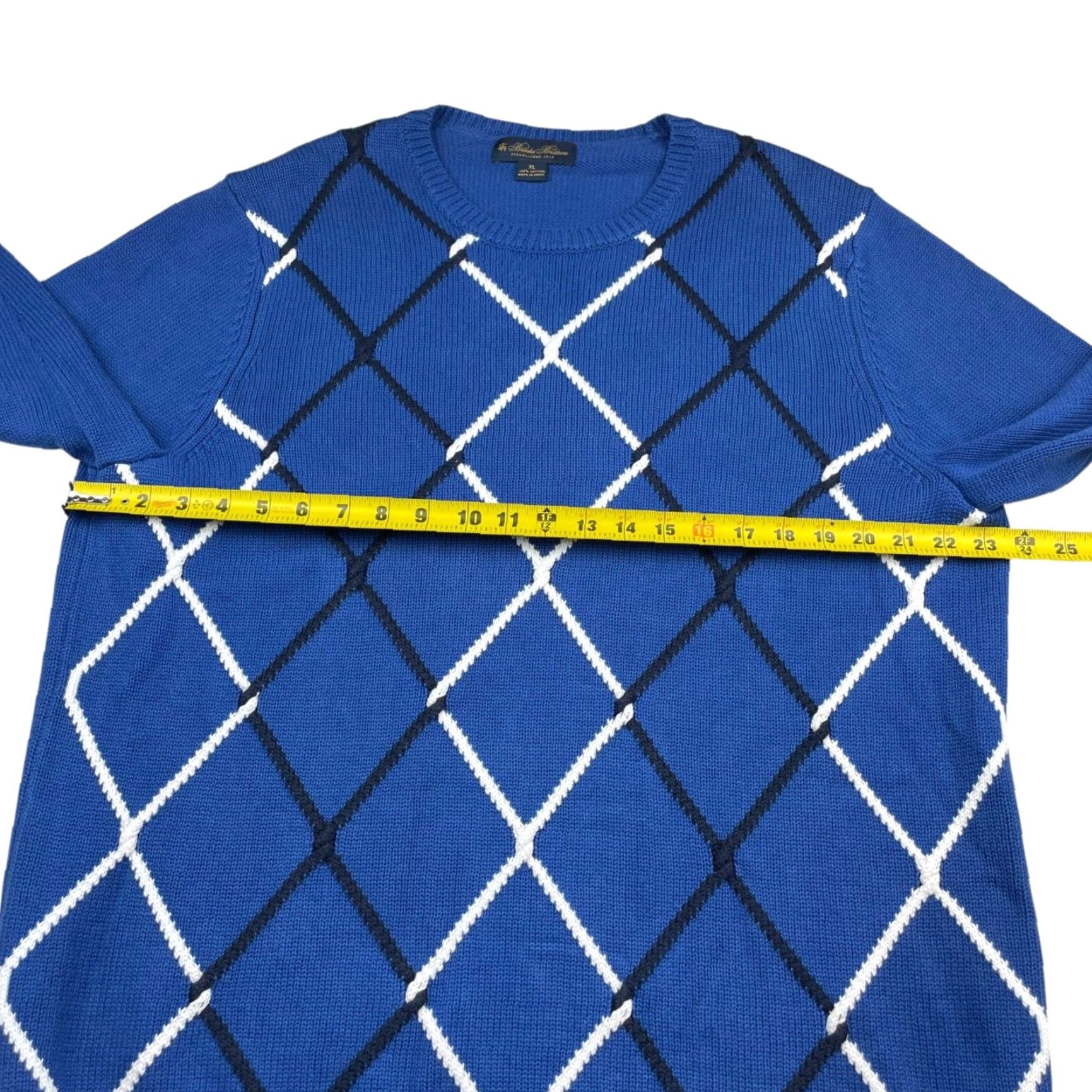 Brooks Brothers Brooks Brothers Men’s Textured Knit Pullover Sweater Blue Argyle XL Crew Neck 100% Cotton Size US XL / EU 56 / 4 - 7 Thumbnail