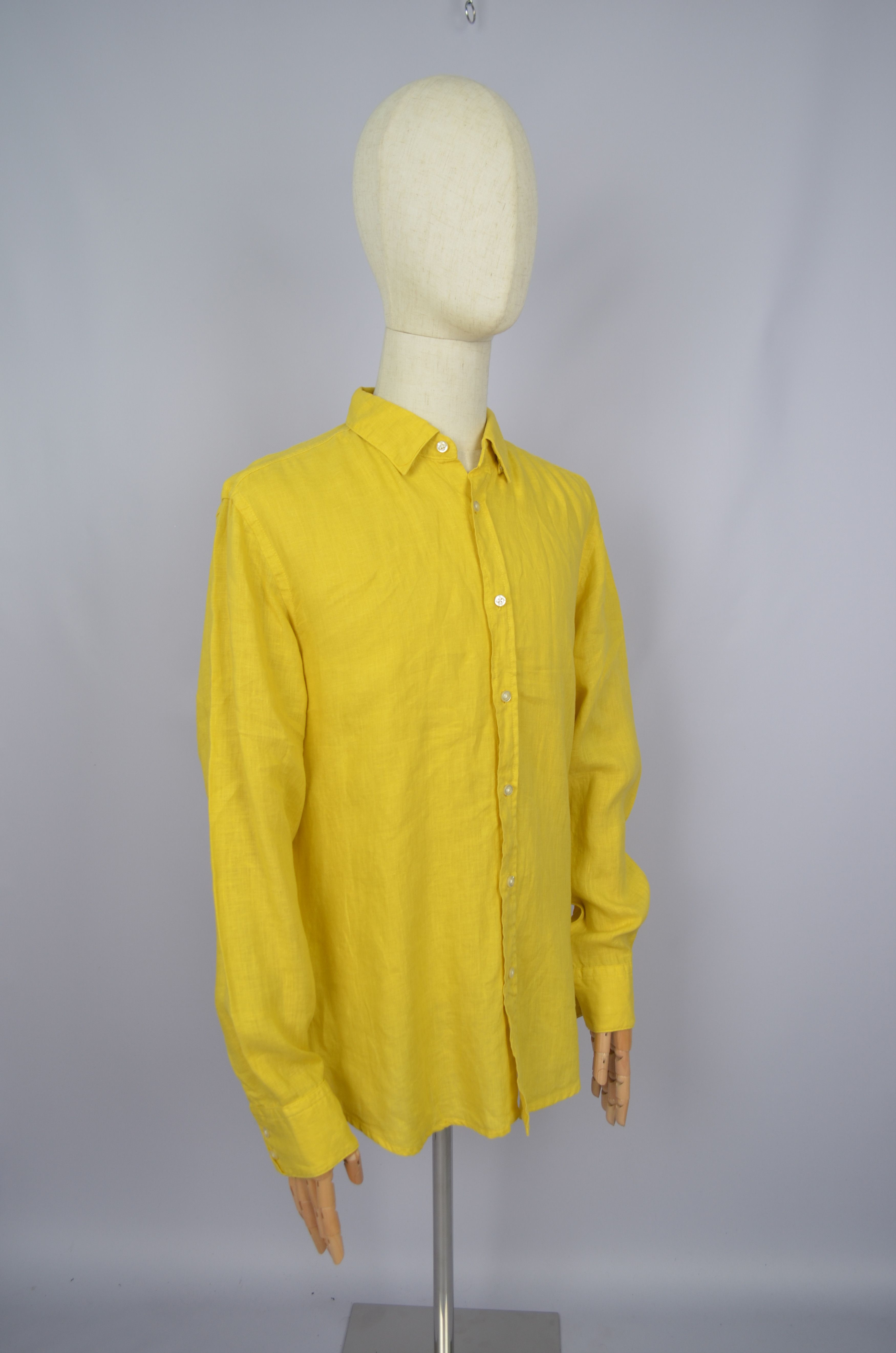 Hugo Boss Hugo Boss Yellow 100% Linen Regular Fit Relegant Shirt Sz XL Size US XL / EU 56 / 4 - 6 Thumbnail