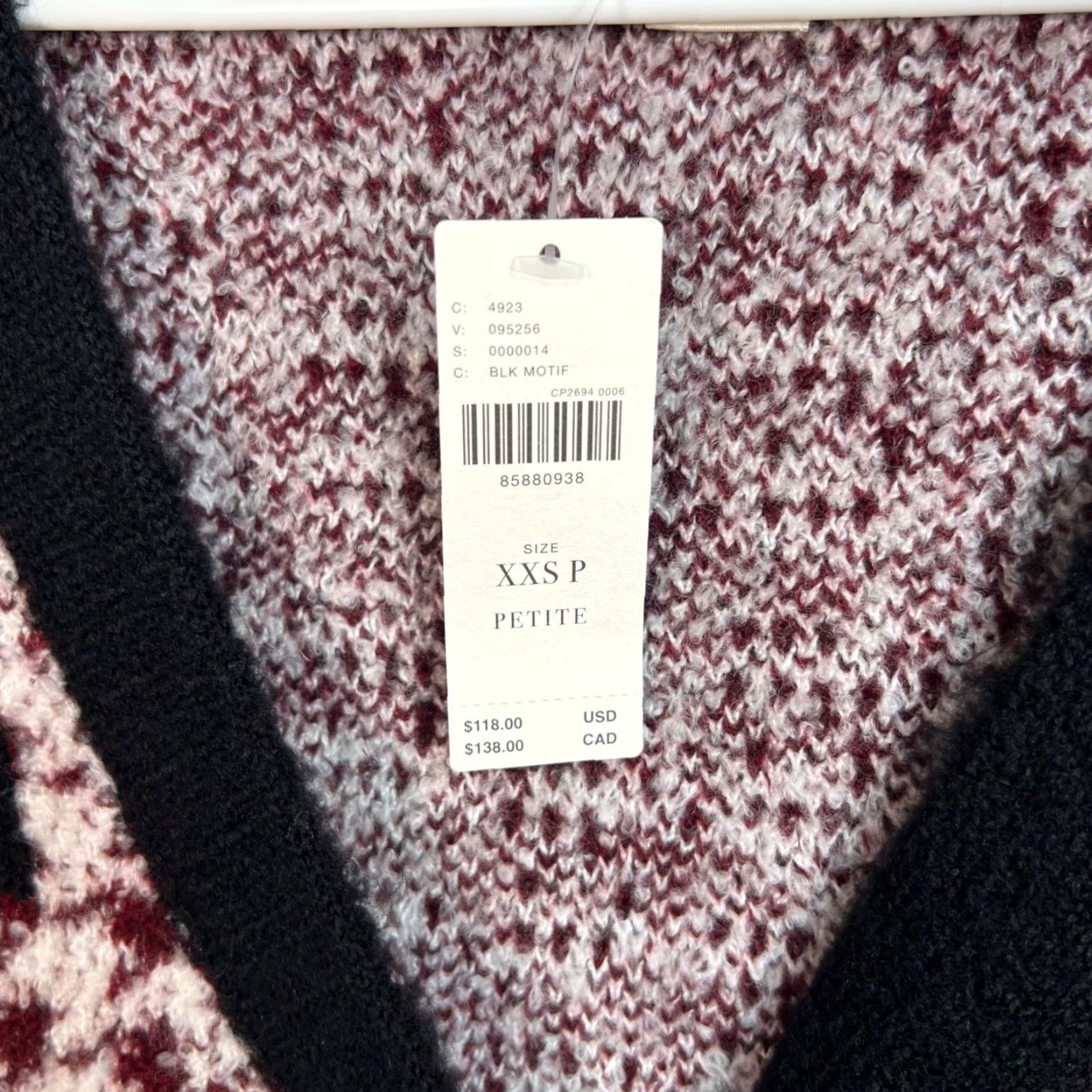 Vintage Maeve Cardigan Houndstooth Knit Sweater Burgundy White Black XXS Petite Womens NEW! Size XXS / US 00 / IT 34 - 4 Thumbnail