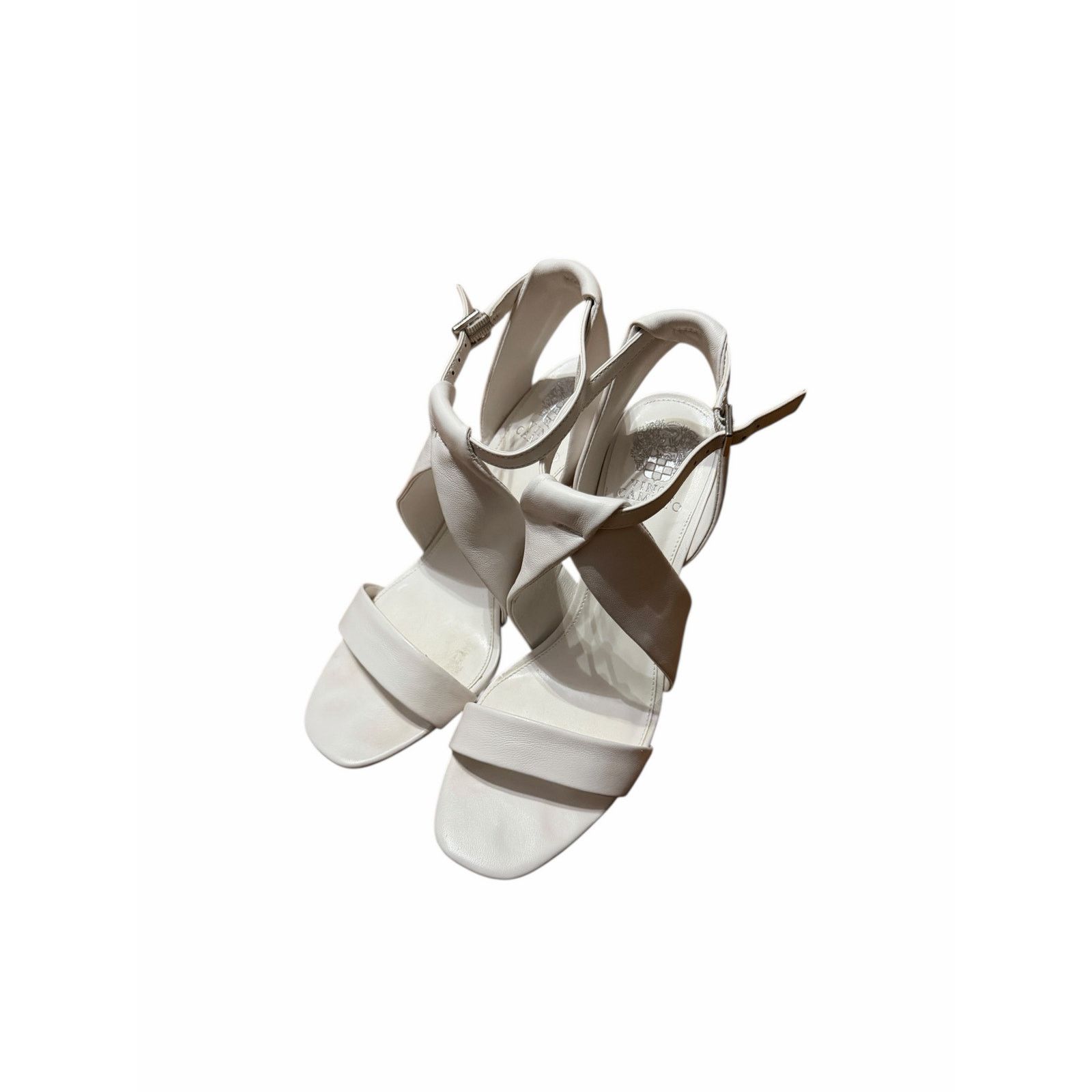 White Kalintie Open Toe Ankle Strap Suede Solid Heels