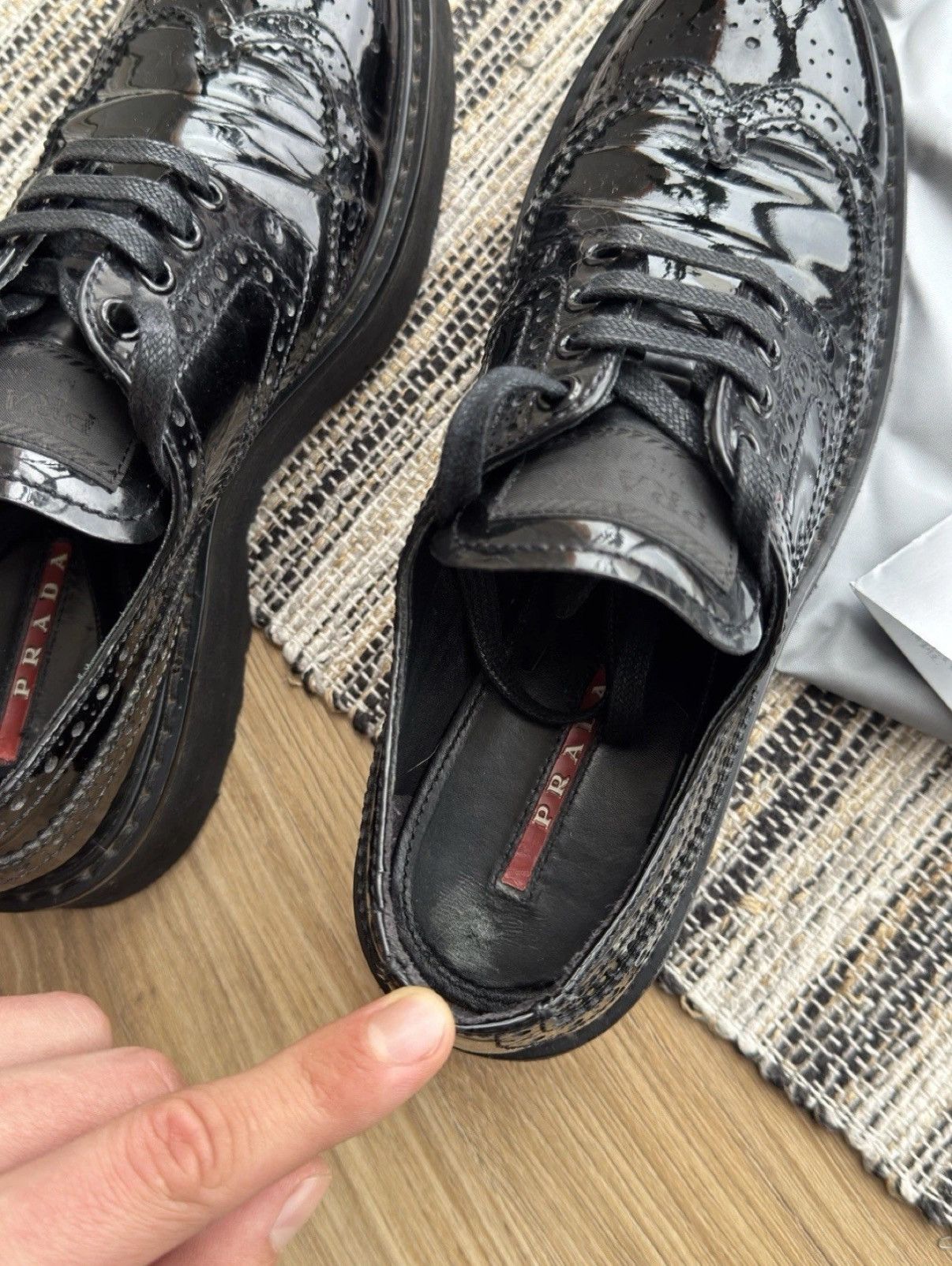 Prada PRADA Patent Leather Laceup Oxford Black Classic Shoes WMNS Size US 7 / IT 37 - 6 Thumbnail