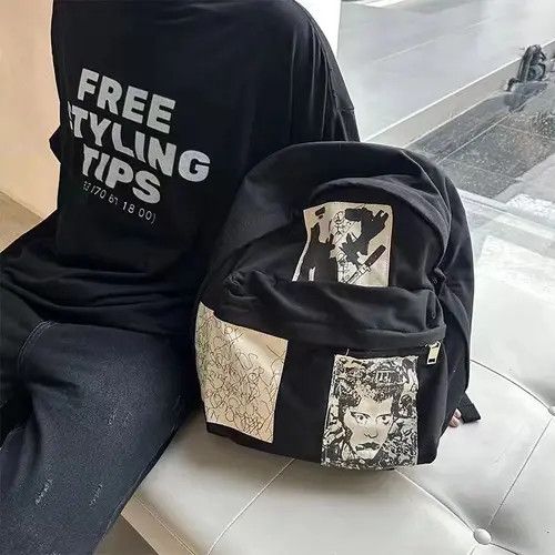 Japanese Brand Black patchwork ins style backpack Size ONE SIZE - 3 Thumbnail