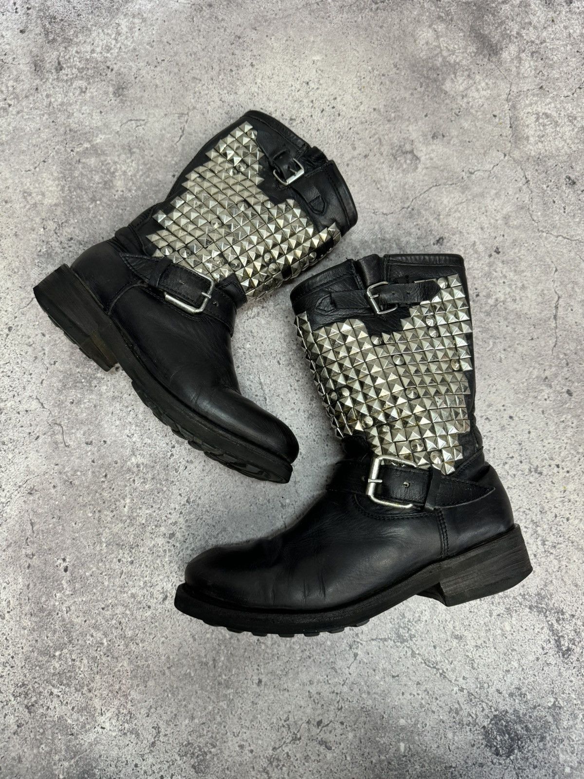 image of Avant Garde x Vintage Leather Trash Biker Ash Boots Western Shoes Usa Moto in Black (Size 5.5)