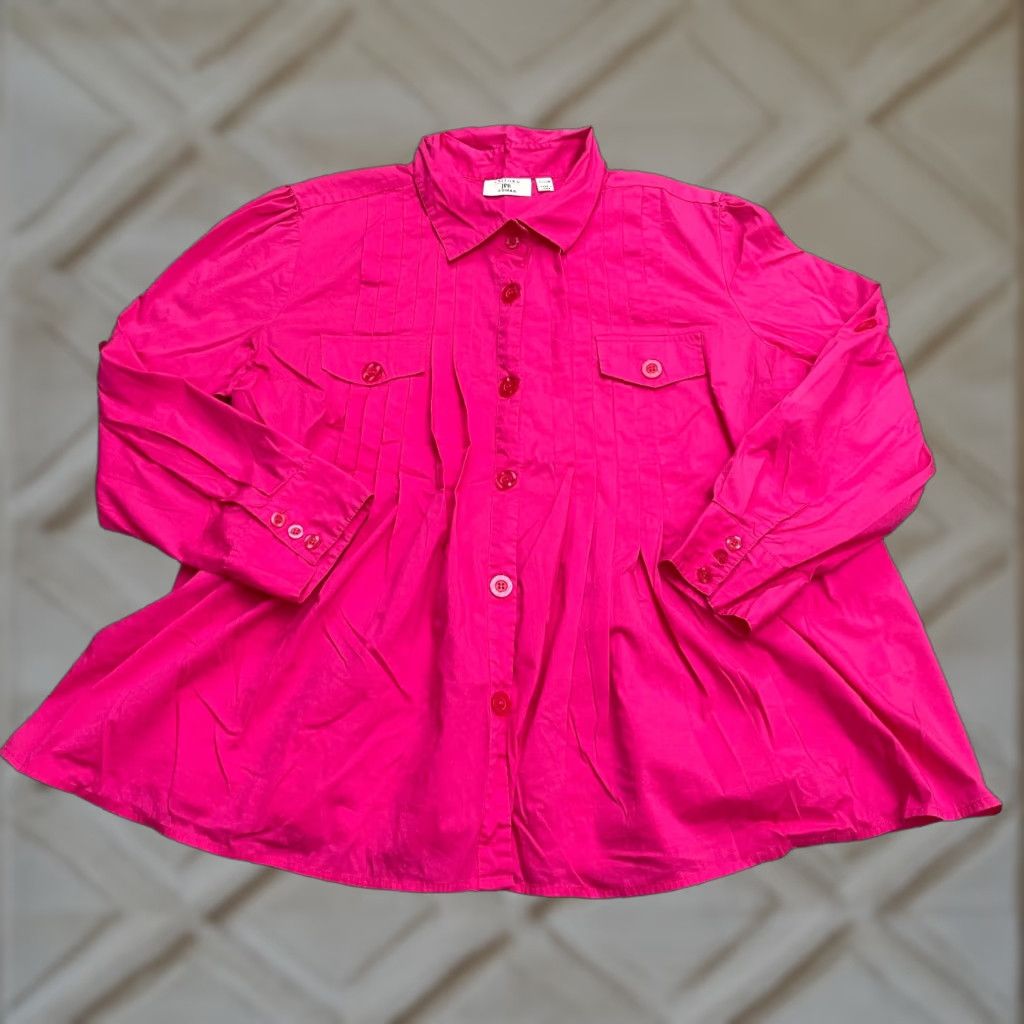 Pinko JPR Pleated Button Down Blouse Womens 20W Pink Long Sleeve Top Shirt Blouse Women’s Plus Size"} Size 3XL / US 20-22 - 1 Thumbnail