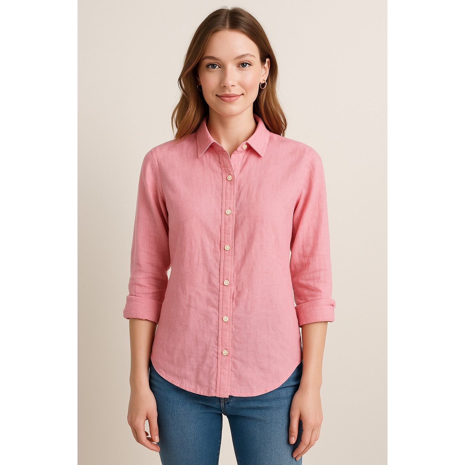 Other Classic Linen Button-Up Shirt Pink Talbots Large Size L / US 10 / IT 46 - 1 Thumbnail