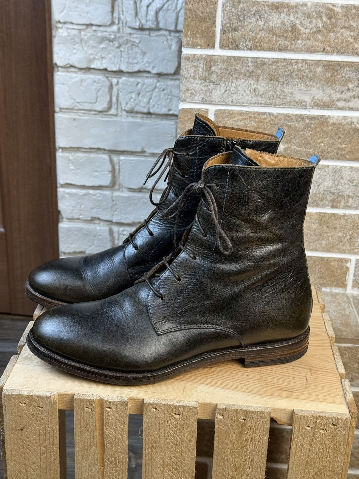 MoMA × Vintage Moma Dark Green Leather Laces Ankle Zip Boots Size US 8 / IT 38 - 6 Thumbnail