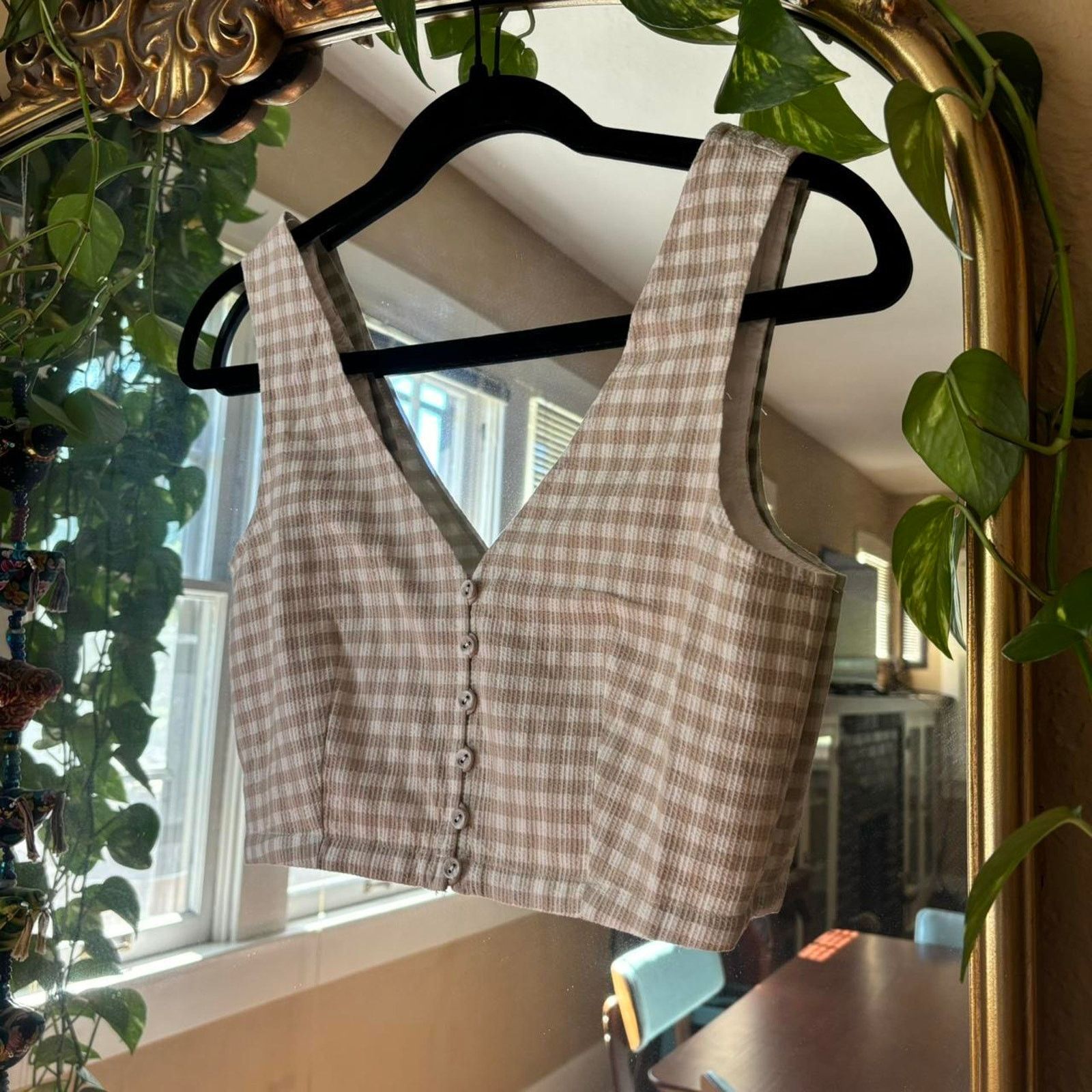 Madewell NWT Madewell Gingham Button Vest Corset Style Crop Top 00 Size XXS / US 00 / IT 34 - 3 Thumbnail