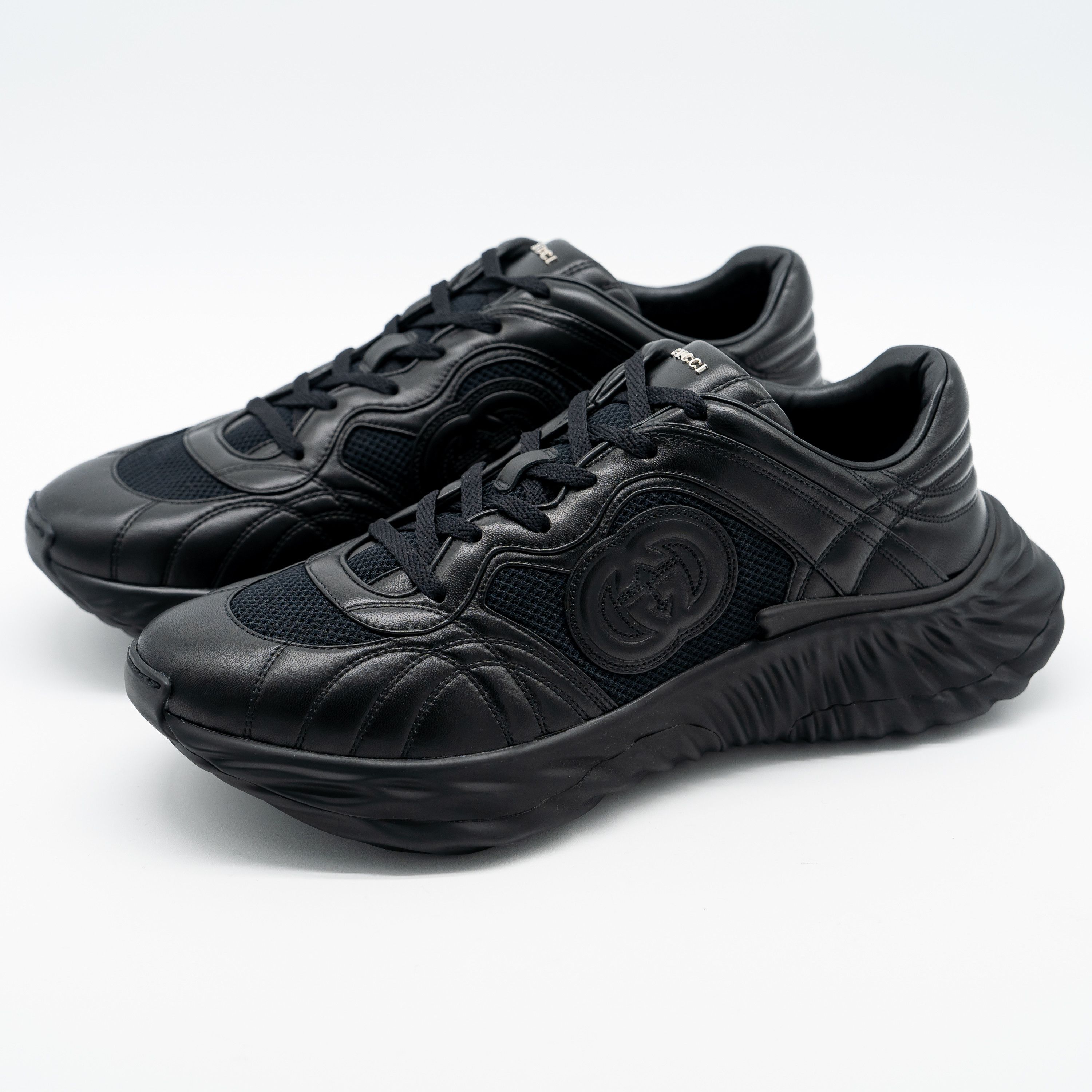 Gucci 13.5 US Gucci Ripple Sneakers Triple Black Leather GG Size US 14 / EU 47 - 1 Thumbnail