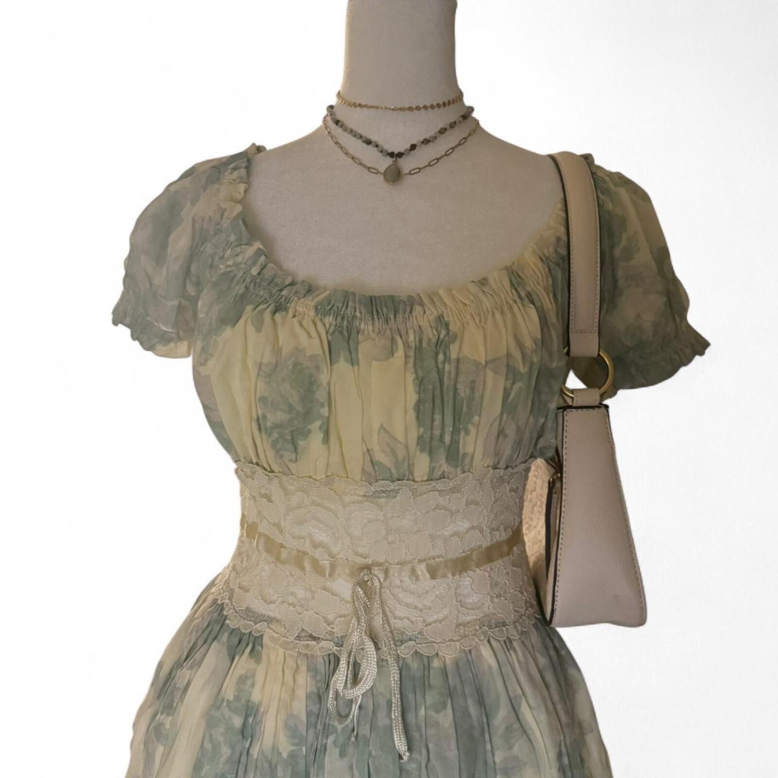 Free People Free People Green Floral Honey Suckle Long Dress Size S / US 4 / IT 40 - 2 Thumbnail