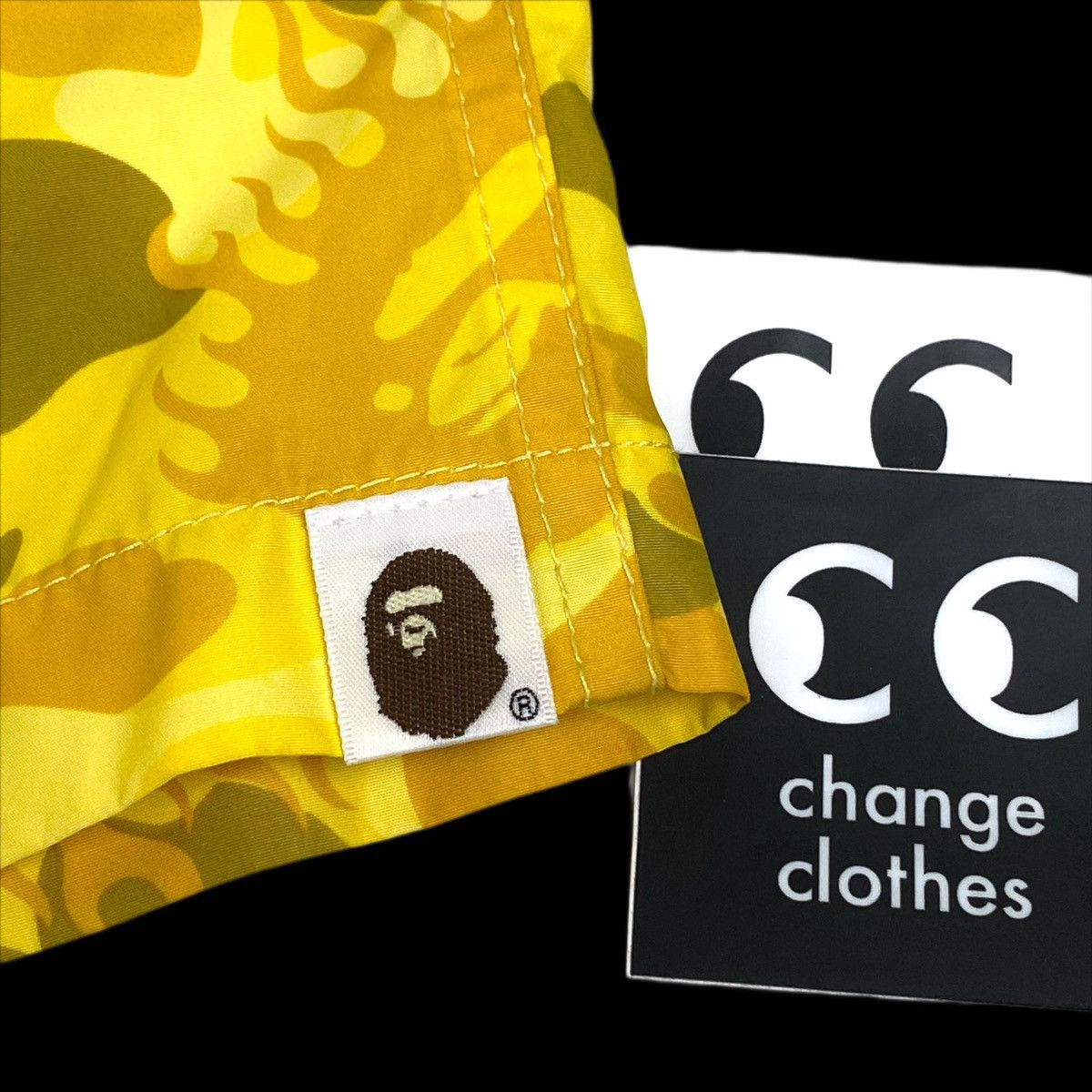 Bape bape fire camo swim shorts trunks yellow 2009 rare nigo med Size US 31 - 6 Thumbnail