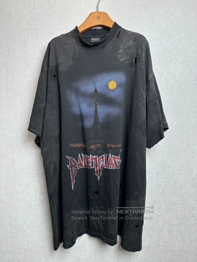 Balenciaga Balenciaga Eiffel Tower Aged Destroyed Short Sleeve T-Shir Size US XL / EU 56 / 4 - 1 Thumbnail
