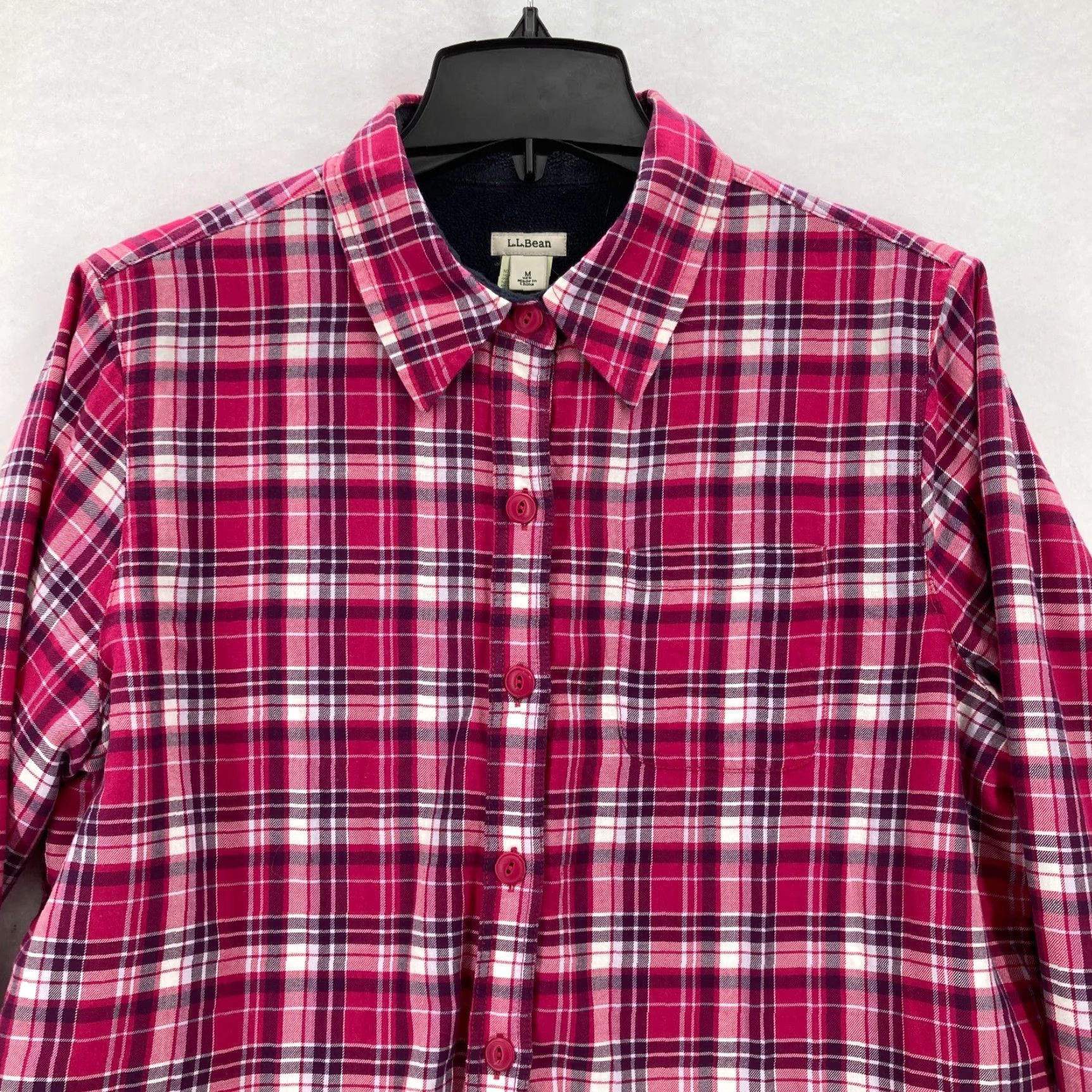 Vintage L.L. Bean Fleece Lined Shirt Jacket Shacket Women's Medium Pink Plaid Chore Camp Size M / US 6-8 / IT 42-44 - 2 Thumbnail
