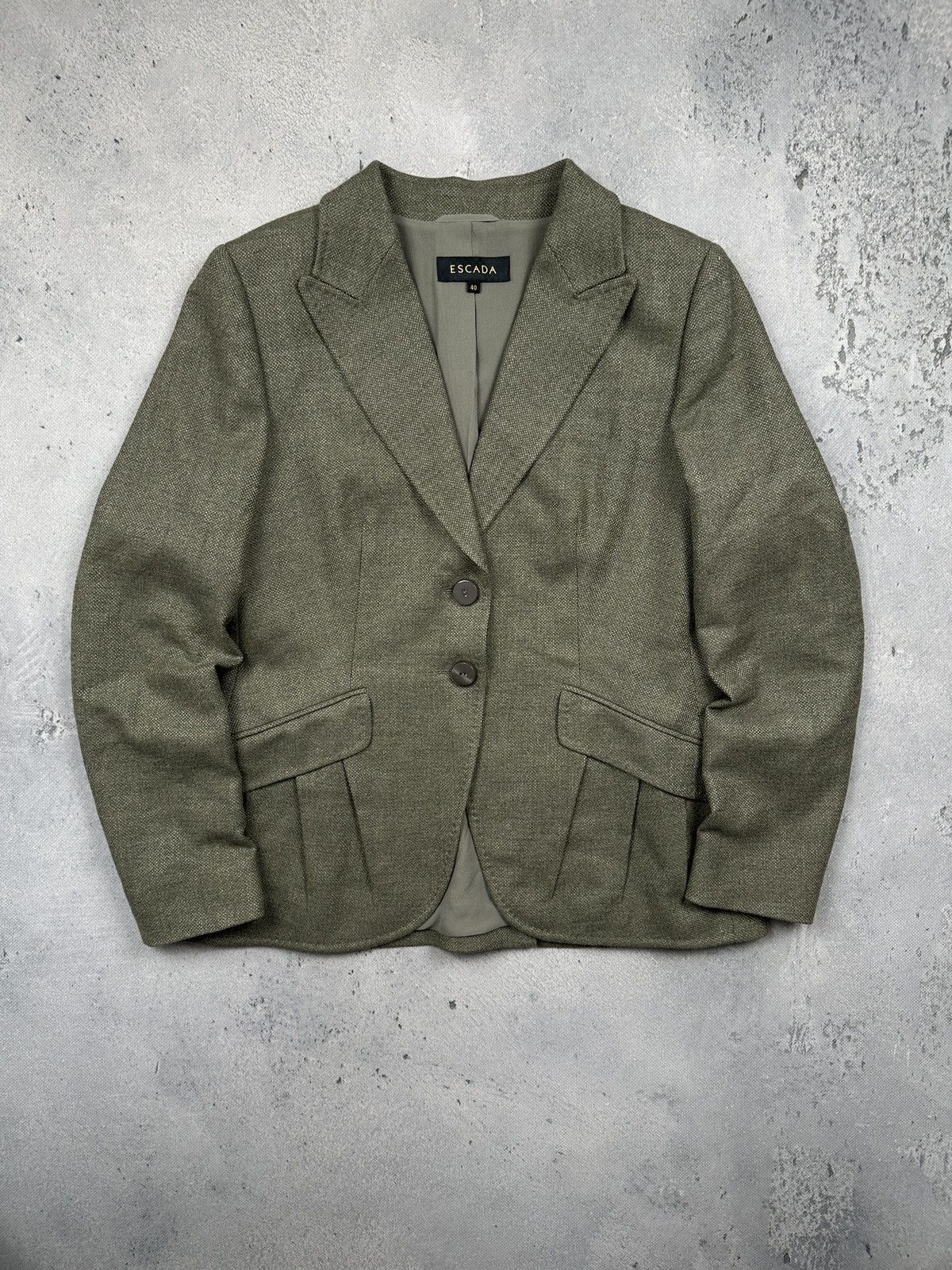 Vintage Escada Virgin Wool Cashmere Silk Blazer Sable Gray
