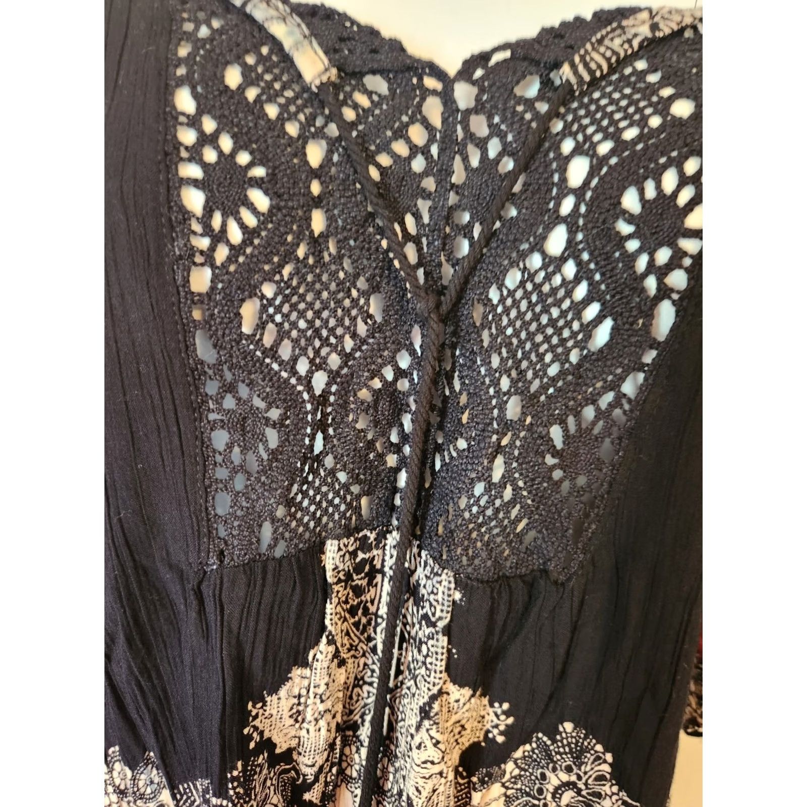 Bell Angie Blouse Shirt Womens S Black Crochet Tassel Bell Sleeve Hippie Boho Basic 90s Style Casual Party/Cocktail Size S / US 4 / IT 40 - 4 Thumbnail