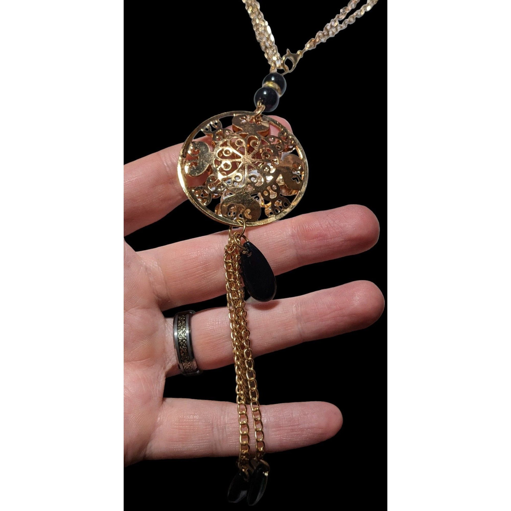 Other Gold Floral Crystal Filled Pendant Tassel Necklace Size ONE SIZE - 4 Thumbnail