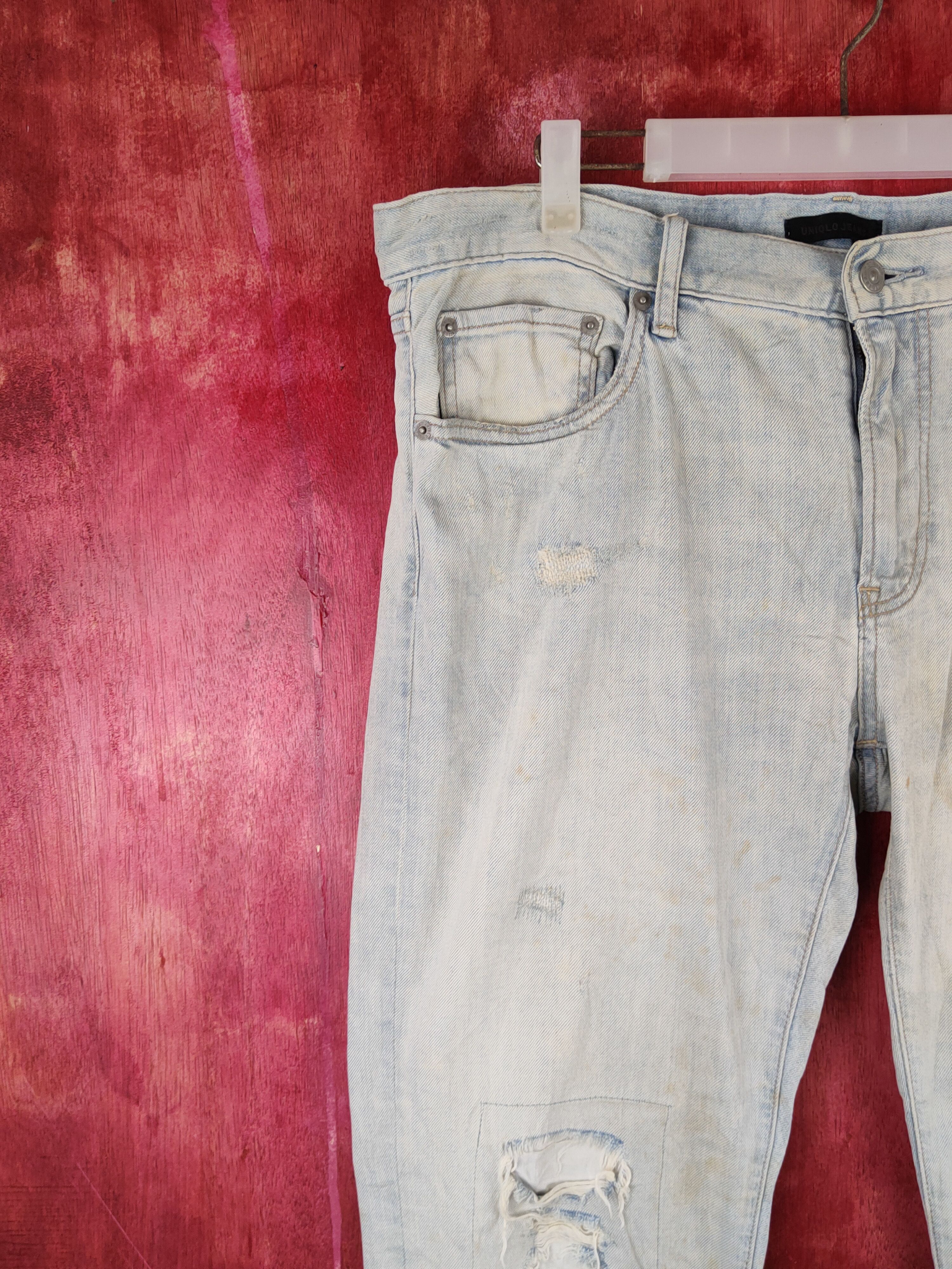Japanese Brand Uniqlo Faded Distressed dirty patchwork ripped Denim #S1533 Size US 37 - 3 Thumbnail
