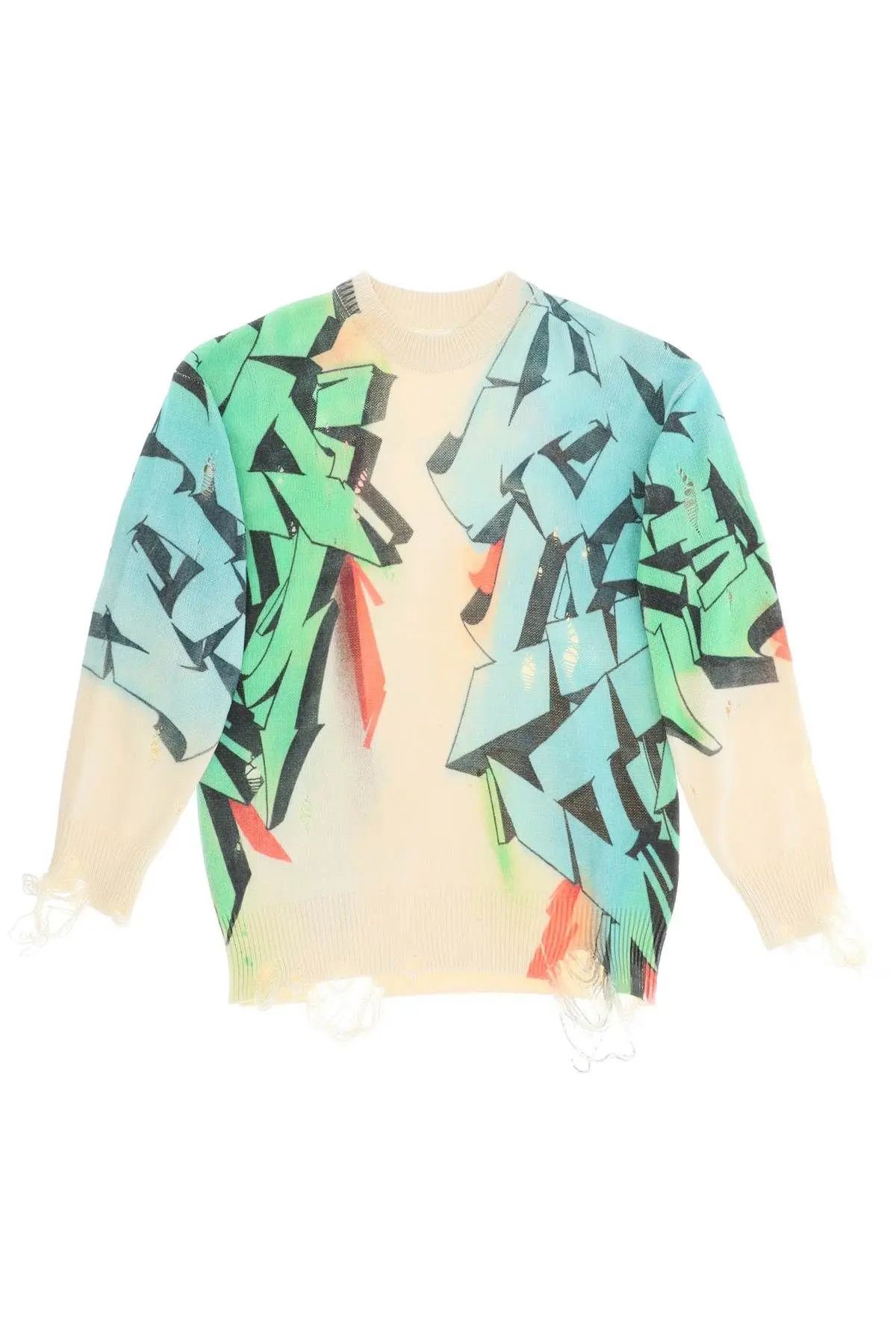 image of Children Of The Discordance O1S22I1N0224 Graffiti Print Distressed Sweater In Multicolor (Size Medi