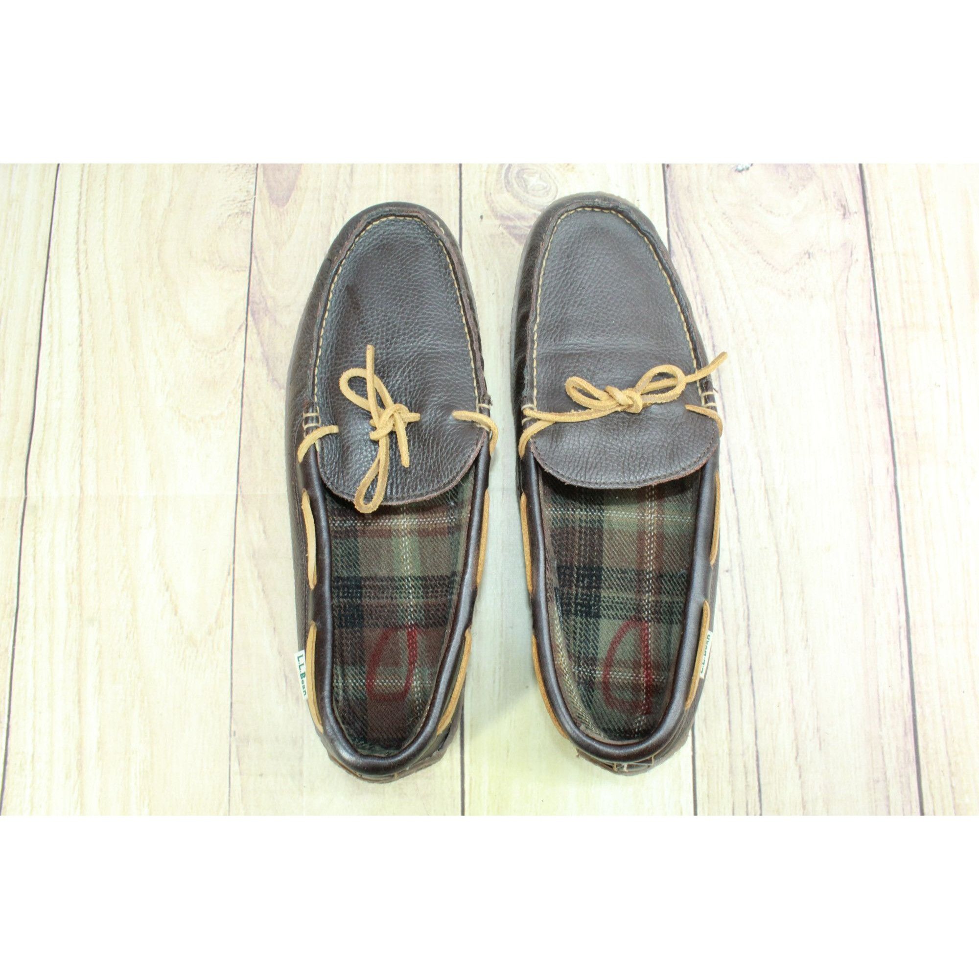 L.L. Bean LL Bean Brown Leather Flannel Moc Slippers Men's 13 M Size US 13 / EU 46 - 7 Thumbnail
