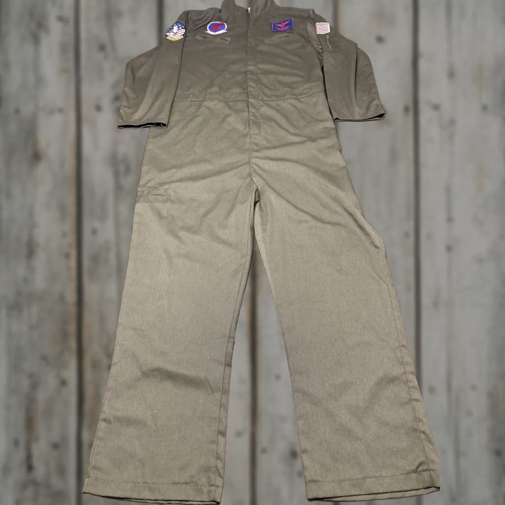 Vintage Top Gun Flight Suit Costume Adult Size L/XL Maverick Green halloween Size 42R - 1 Thumbnail