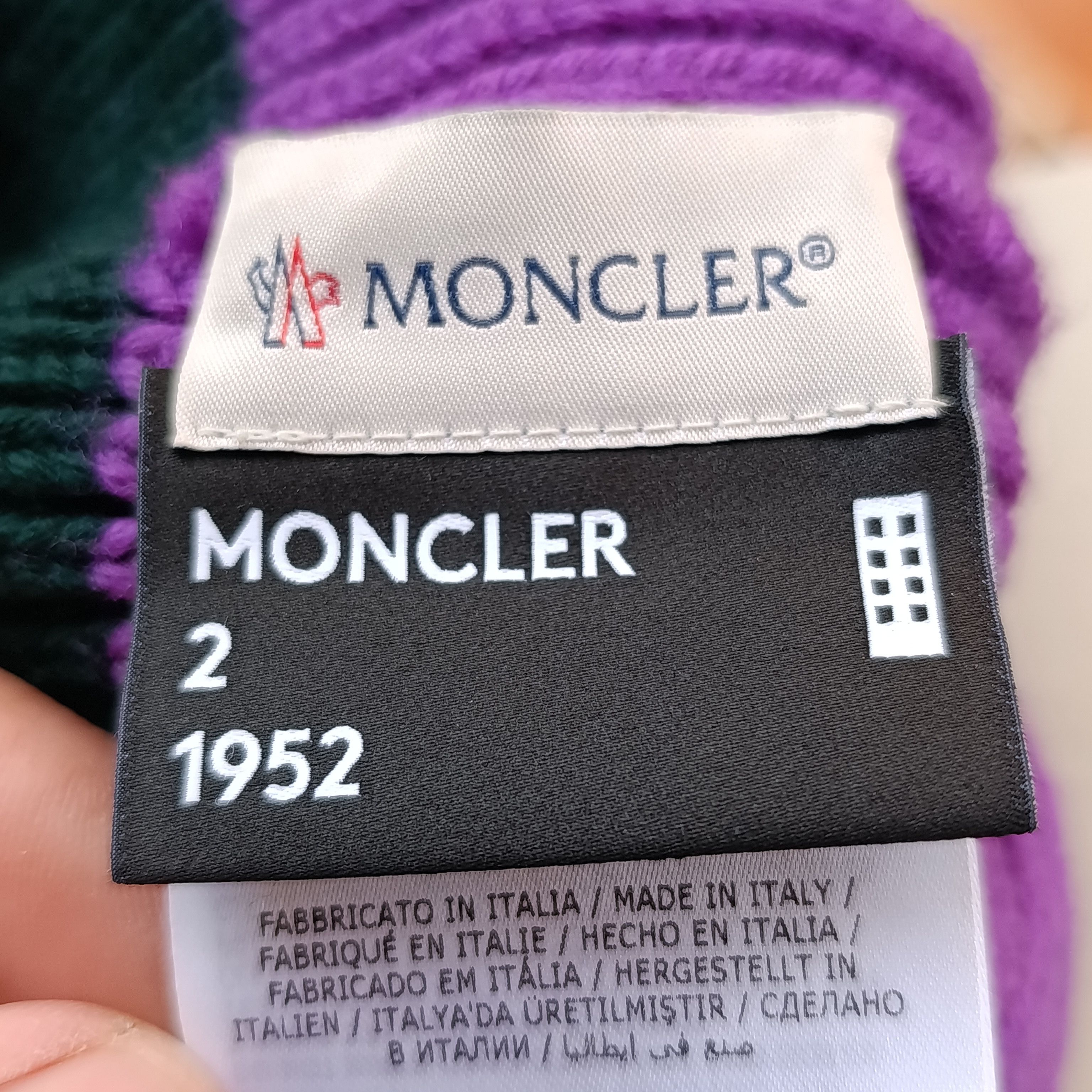 Moncler Moncler 1952 Big Logo Beanie Hat In GREEN / PURPLE Size ONE SIZE - 4 Thumbnail