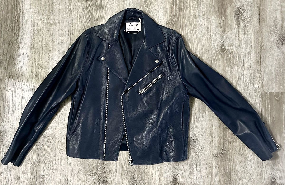 Acne Studios Navy Leather Jacket Size US XL / EU 56 / 4 - 2 Thumbnail