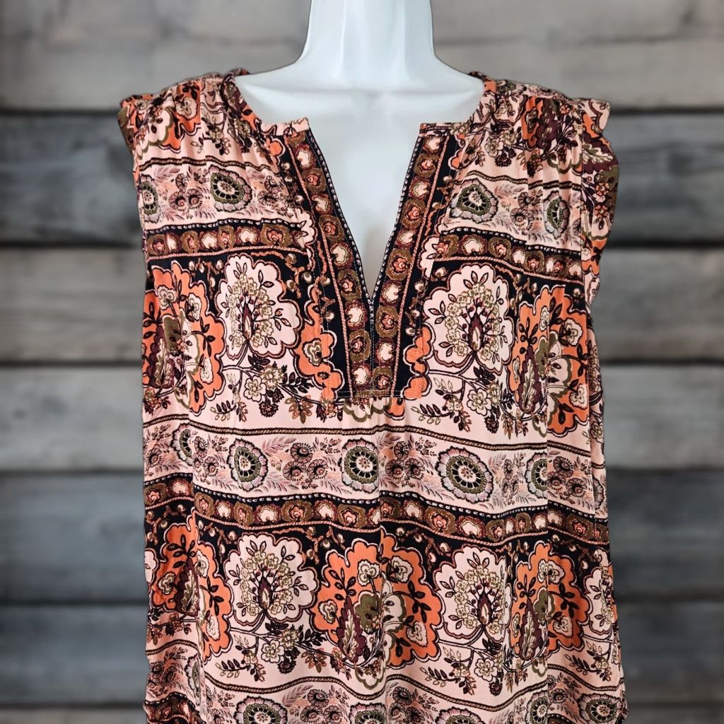 Loft Ann Taylor LOFT Womens Top Blouse Size L Pink Floral Sleeveless V-Neck Pullover Short Sleeveless? Size L / US 10 / IT 46 - 1 Thumbnail