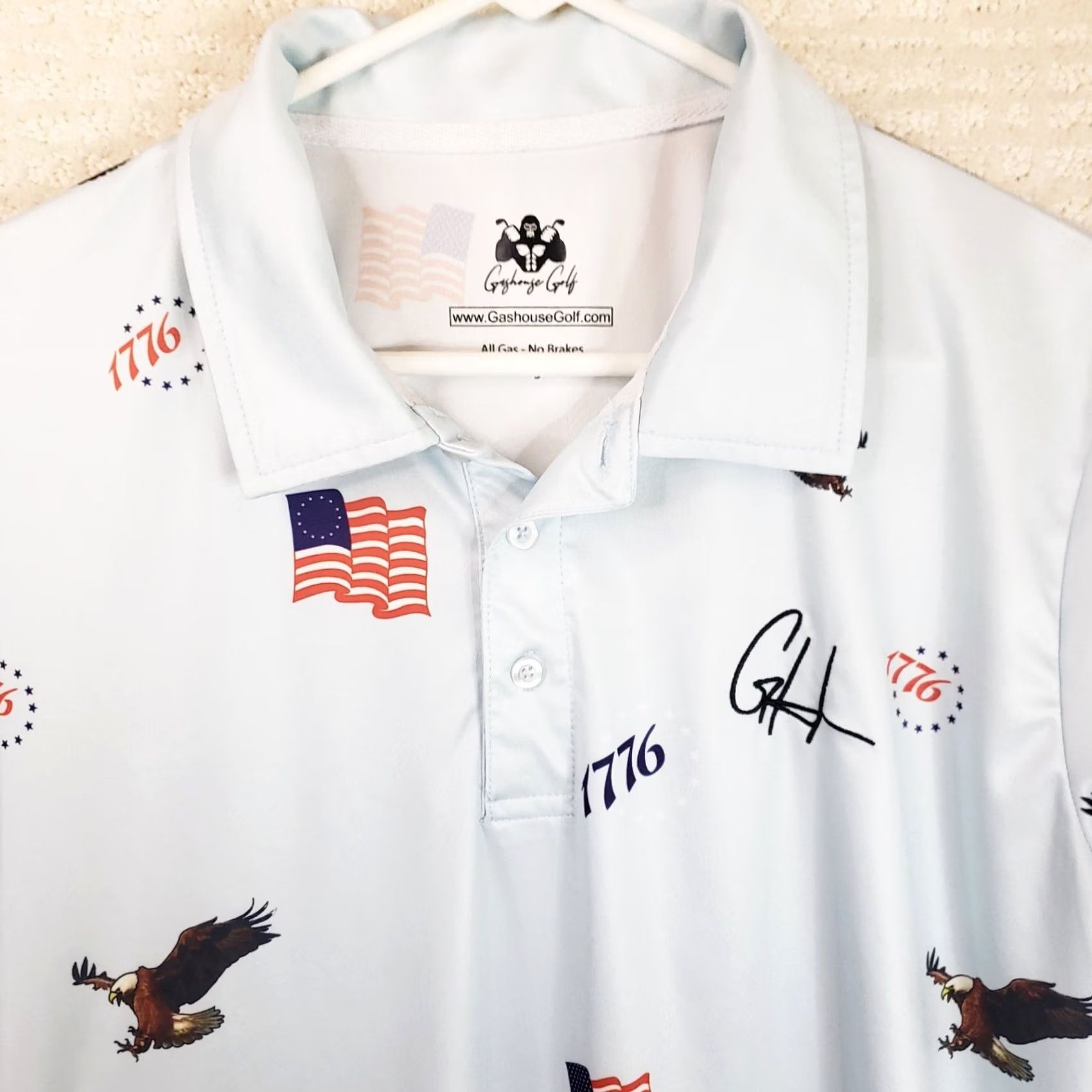 Vintage Gashouse Golf Polo Shirt L Blue Flags Eagle Patriotic 1776 Mens Size US L / EU 52-54 / 3 - 3 Thumbnail