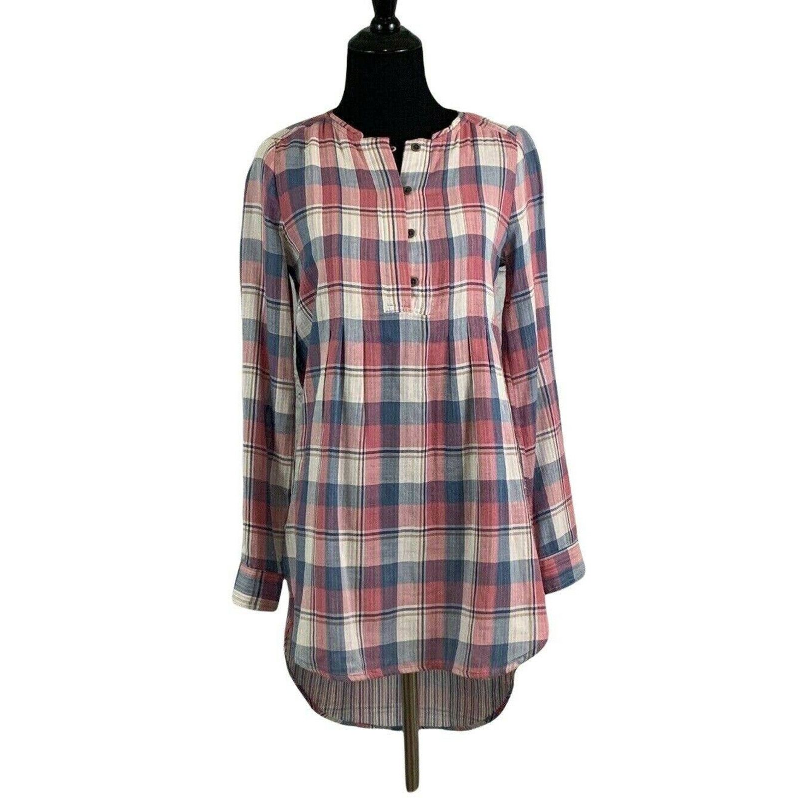 Anthropologie HOLDING HORSES Pink Plaid Long Sleeves Tunic Blouse XS Size XS / US 0-2 / IT 36-38 - 8 Thumbnail
