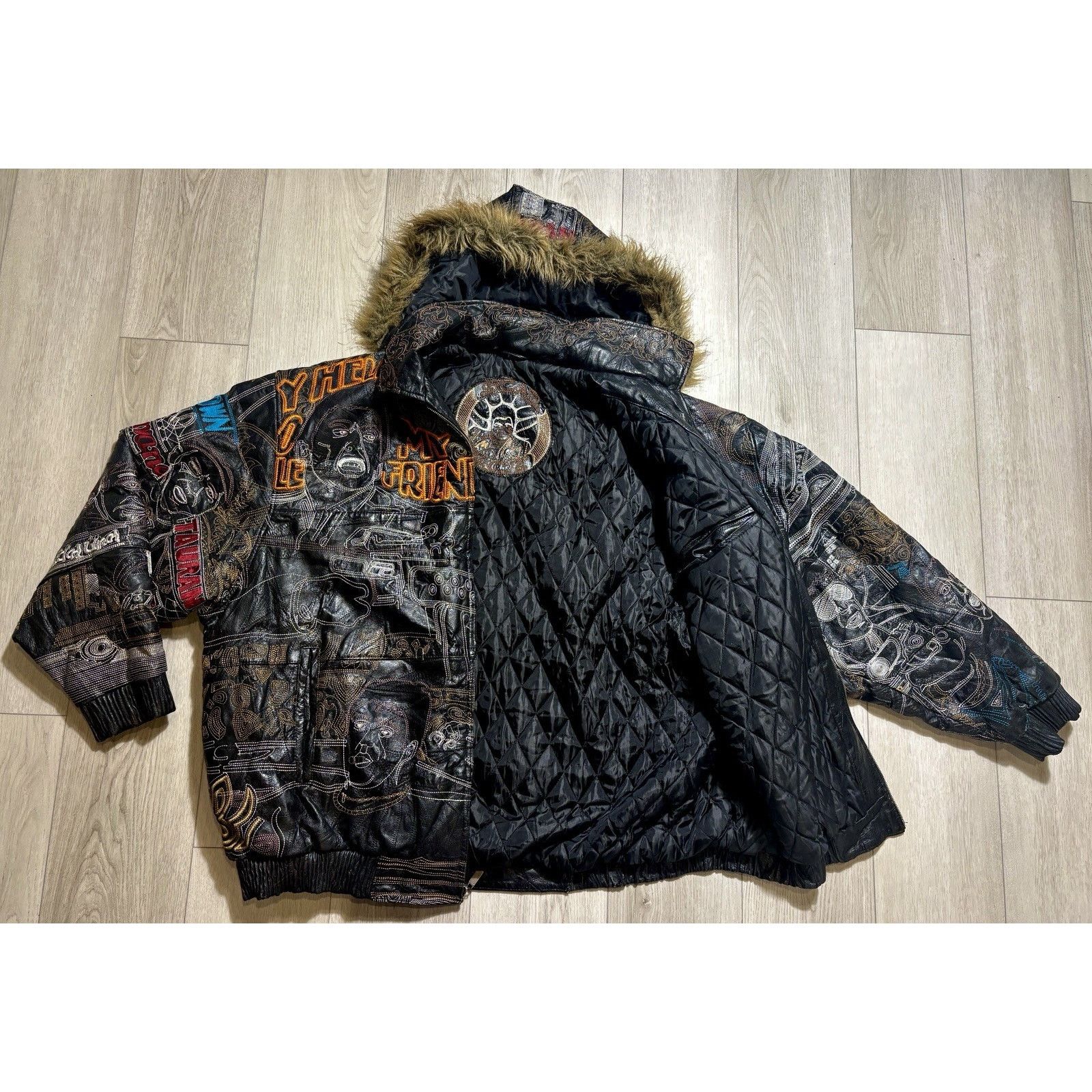 Other Scarface Leather Embroidered Fur Hood Jacket Black Y2K 5XL Size US XXL / EU 58 / 5 - 4 Thumbnail