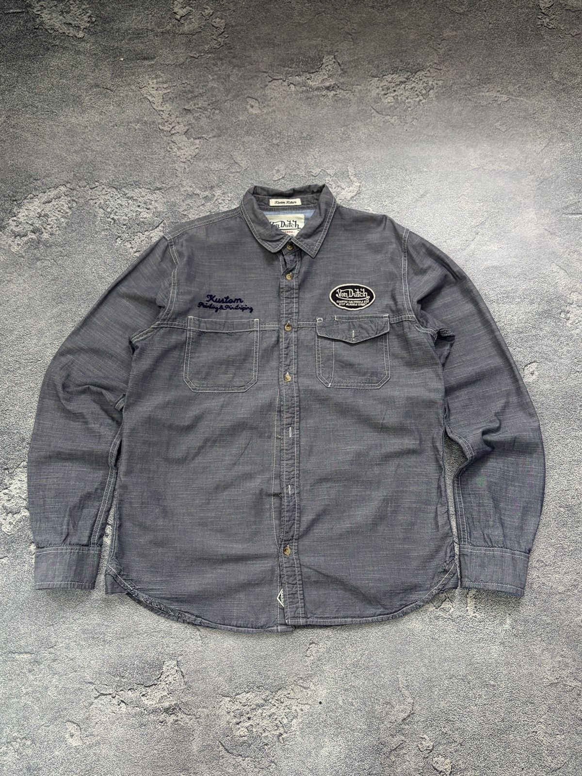 Von Dutch Von Dutch Kustom Kulture Shirt Grey Chambray Motorcycle XL Size US XL / EU 56 / 4 - 1 Thumbnail