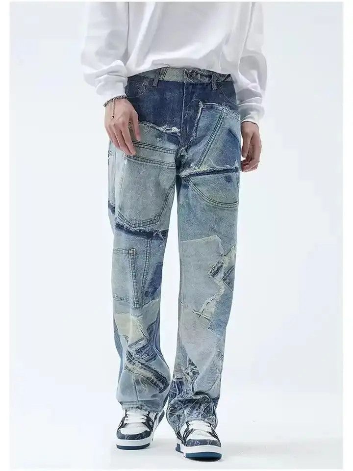 Japanese Brand Fashionable Fake Patchwork Printing Y2K Jeans Size US 32 / EU 48 - 1 Thumbnail