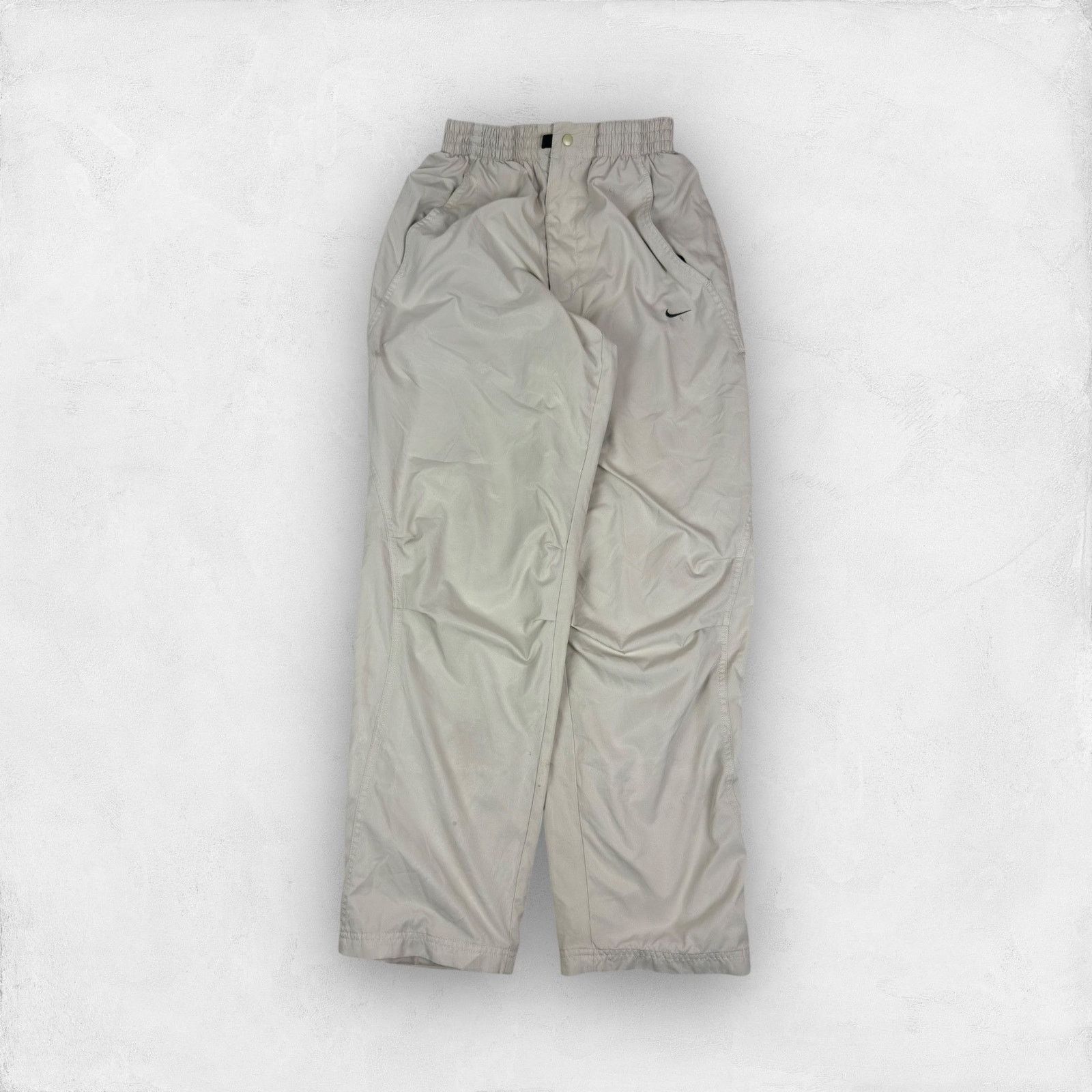 Japanese Brand × Nike × Vintage Nike Women Beige Mesh Lined Swoosh Streetwear Track Pants XS Size 30" / US 8 / IT 44 - 1 Thumbnail