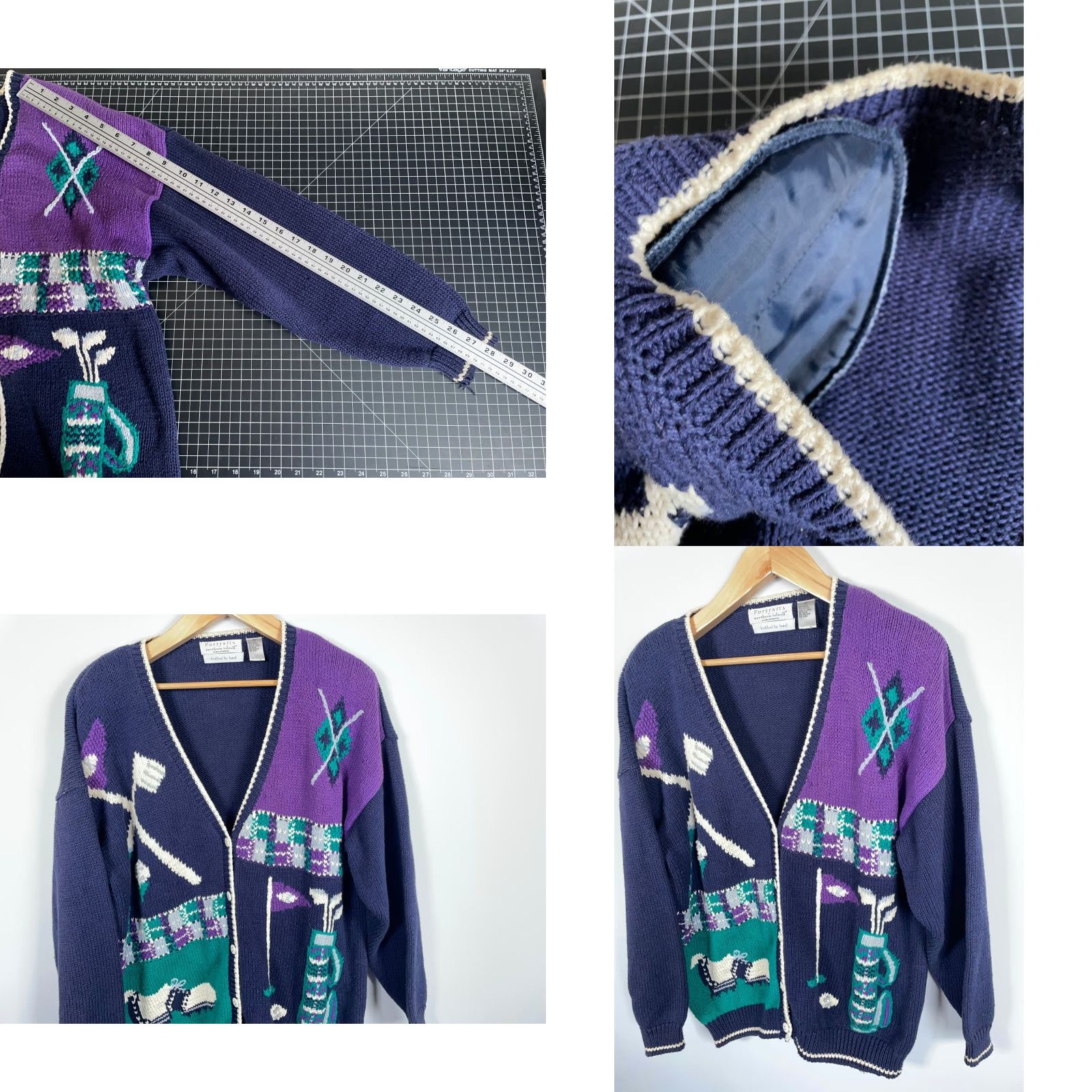 Vintage VINTAGE Northern Isles Cardigan Women's 3X Blue Purple Hand Knit Sweater Golf Portraits Retro 90s Size XXL / US 16-18 / IT 52-54 - 8 Thumbnail