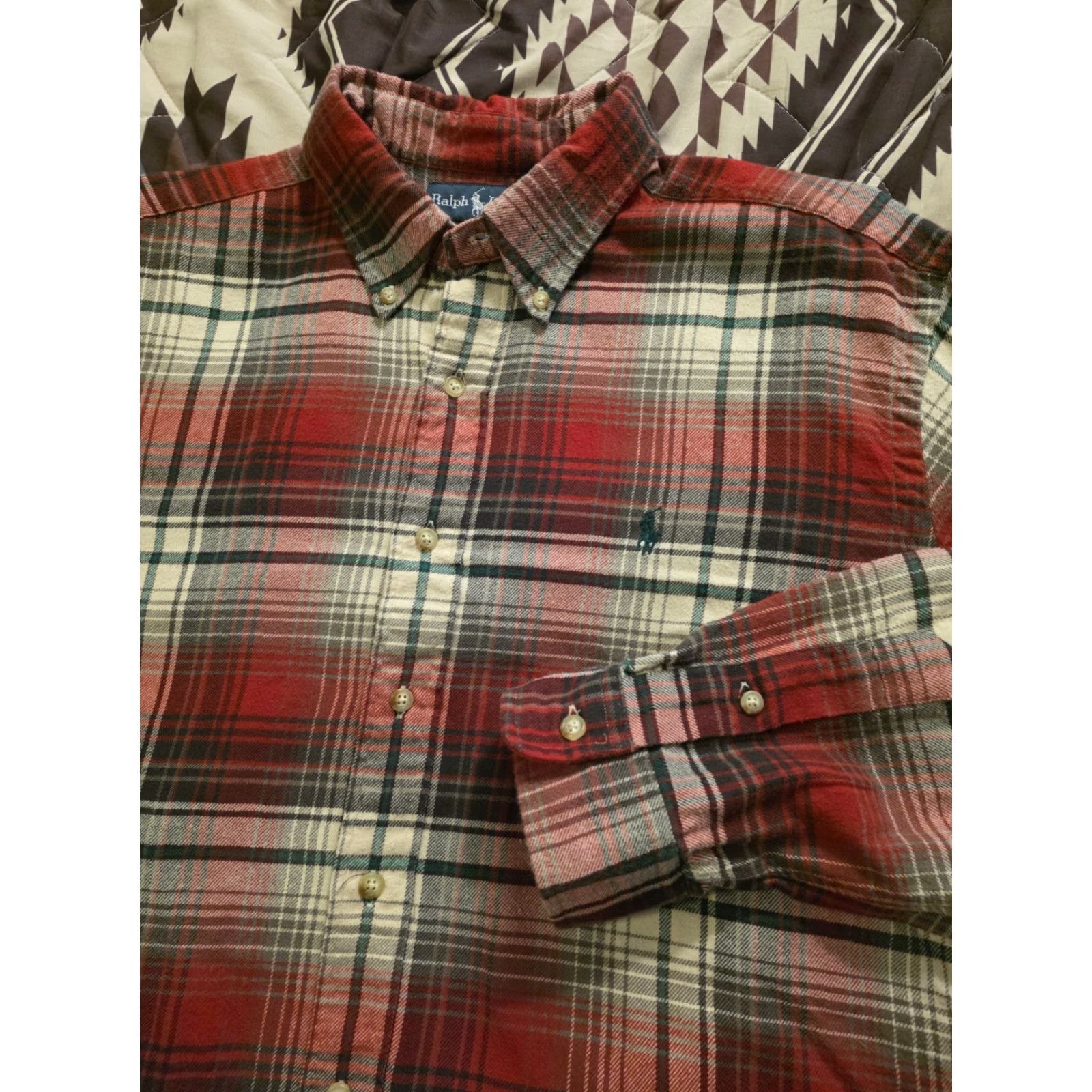 Ralph Lauren VINTAGE Ralph Lauren Long Sleeve Flannel Button-Up Plaid Red XL Men's Shirt Size US XL / EU 56 / 4 - 2 Thumbnail