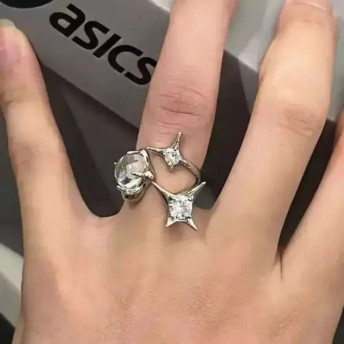 Merc Opal Ring Zircon Star Irregular Moonstone Vintage Geometric Size ONE SIZE - 2 Thumbnail