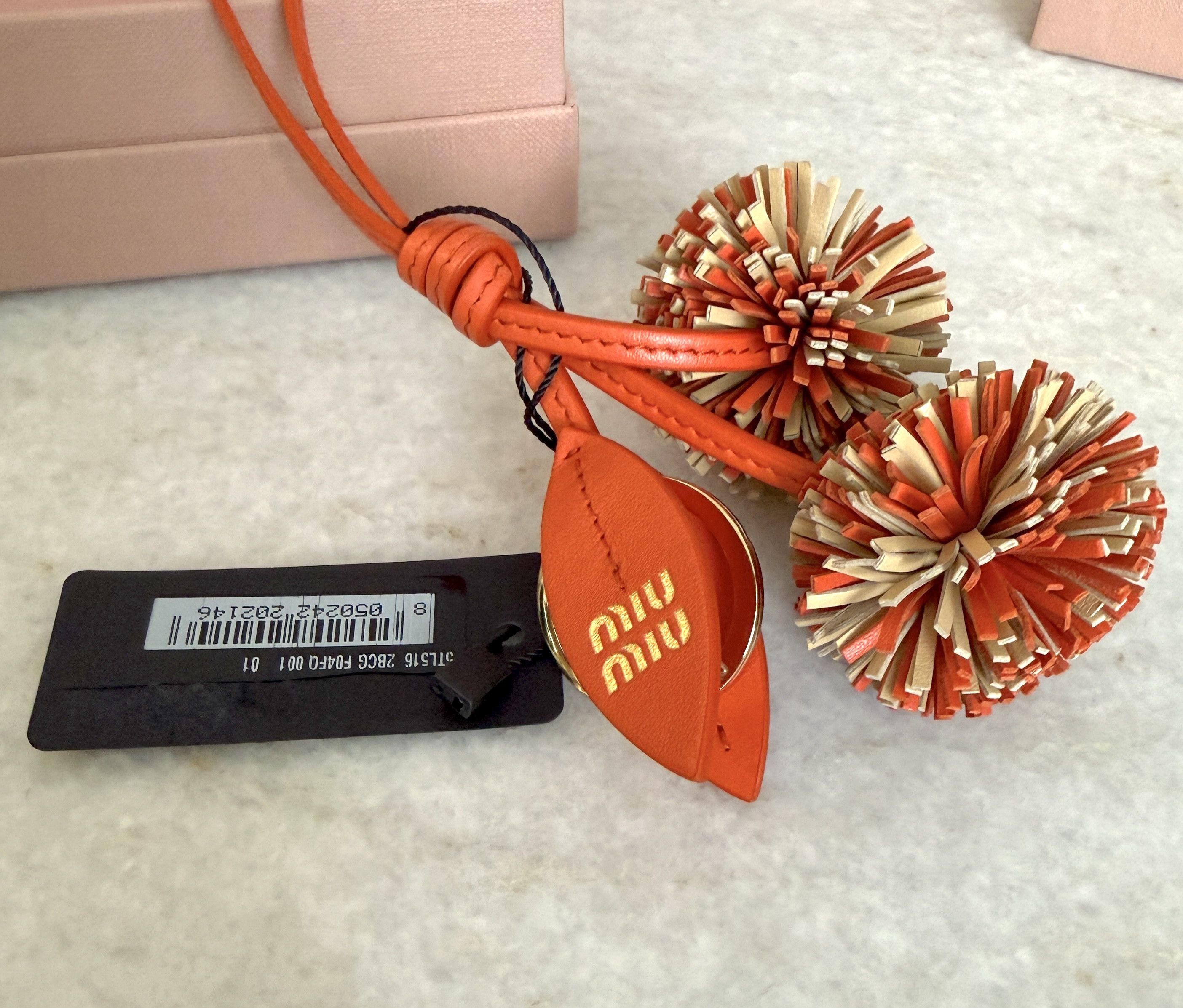 Miu Miu Miu Miu Pom Pom Charm 5TL516 Leather Bag Charm Trick Orange Size ONE SIZE - 3 Thumbnail