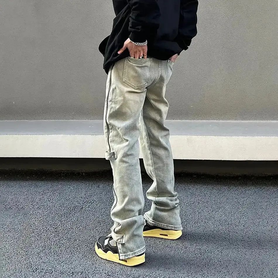 Japanese Brand Half Fake Zippers Jeans Slim Funny Streetwear Denim Pants Size US 32 / EU 48 - 2 Thumbnail