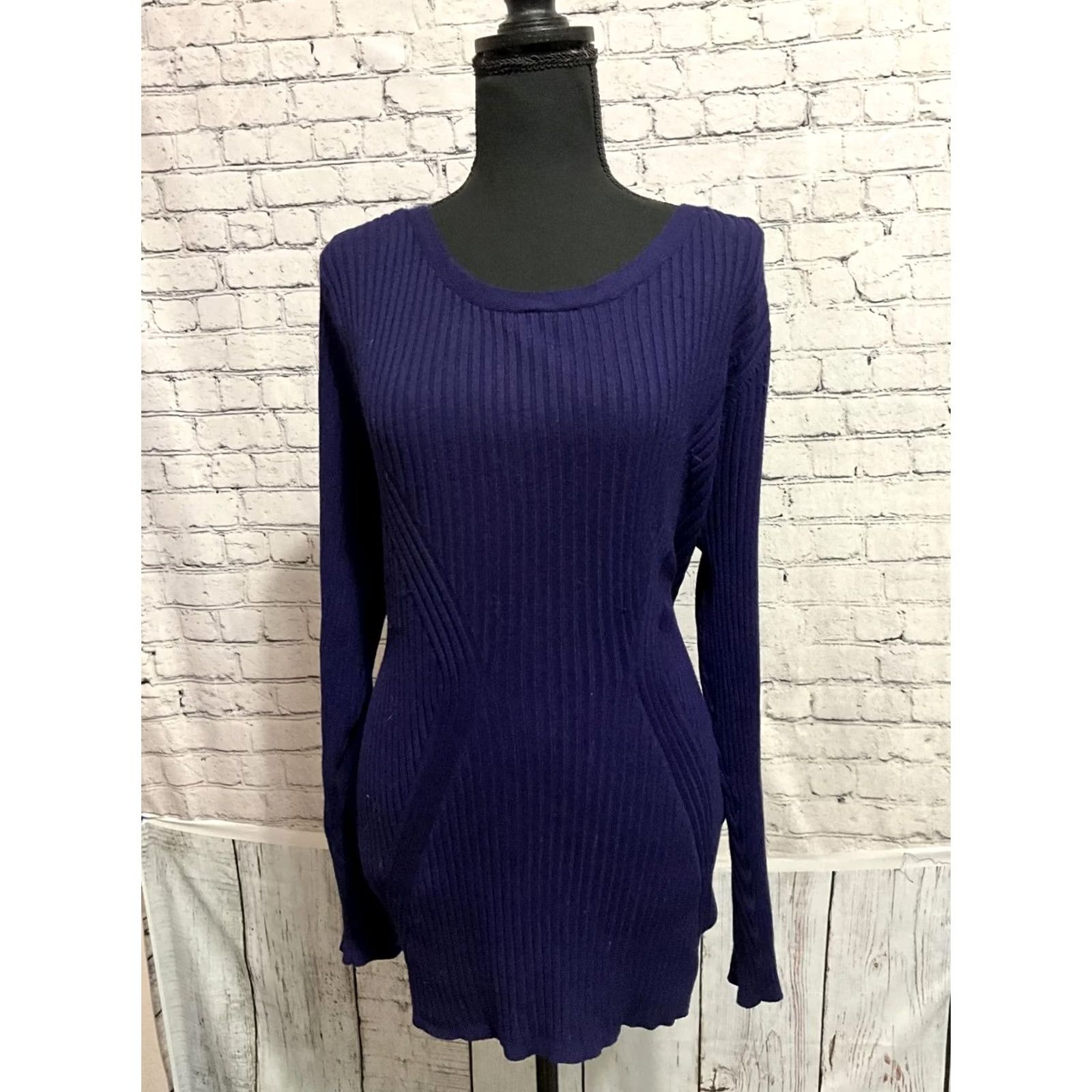 Vintage Lane Bryant Navy Blue Ribbed Long Sleeve Sweater 22 Plus Women Casual Knit 100% Cotton Cowl Neck Size 3XL / US 20-22 - 5 Thumbnail