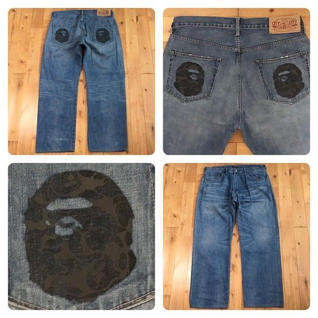 Bape × Nigo 🔥Aoyama Limited🔥 BAPE camo APE HEAD denim pants ★size XL Size US 36 / EU 52 - 1 Thumbnail