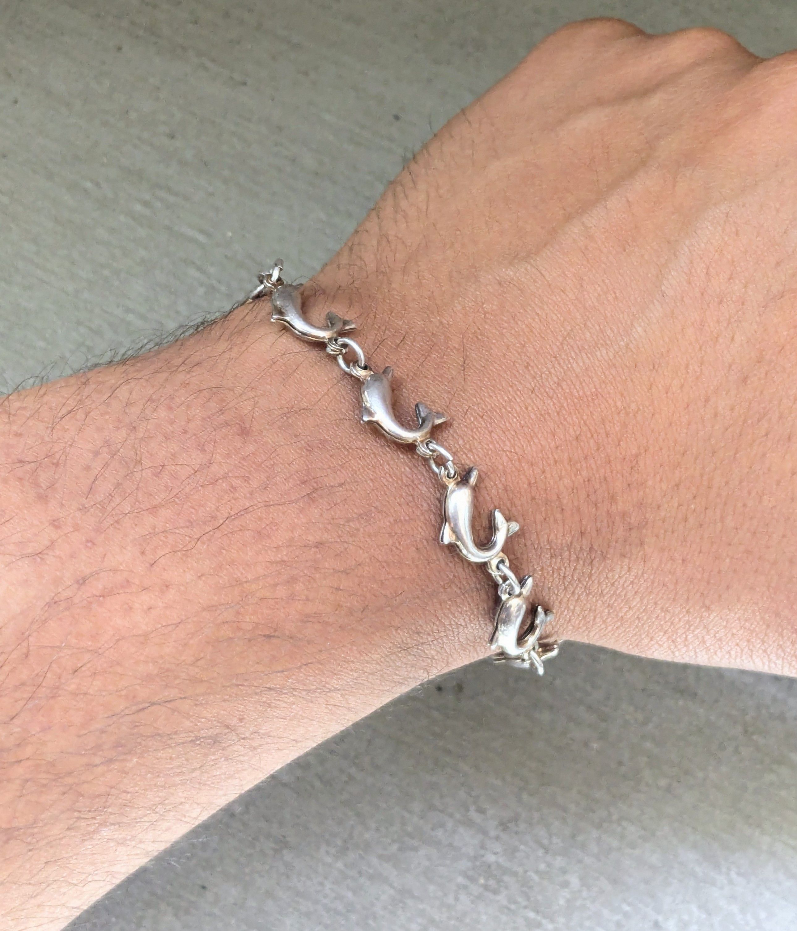 Jewelry × Vintage Vintage Sterling Silver Bracelet Dolphin Chain 7.25" Italy Size ONE SIZE - 12 Thumbnail