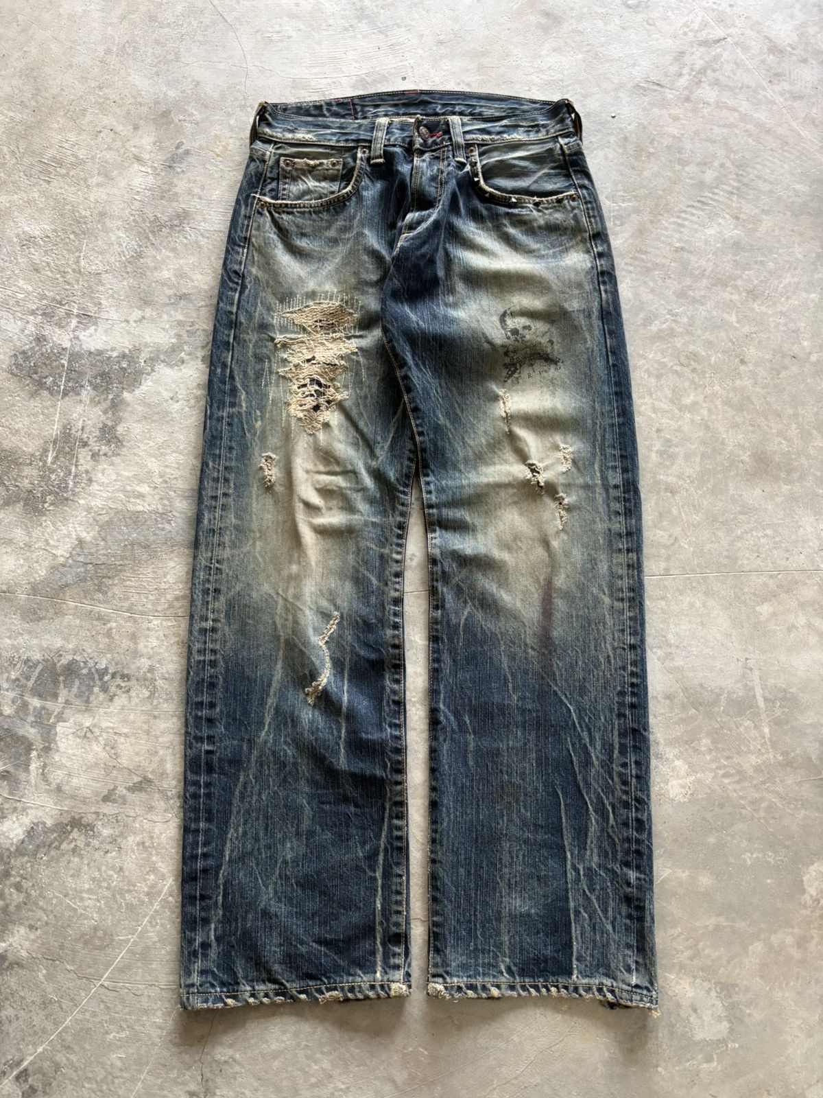 Edwin edwin distressed japanese denim studded skull punk sashiko Size US 28 / EU 44 - 1 Thumbnail