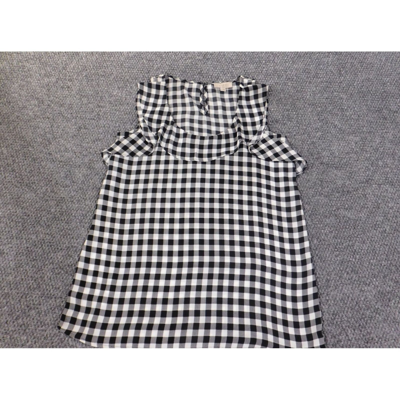 Ann Taylor Loft Blouse Shirt Womens Medium Gray Plaid Sleeveless Polyester Round Neck Casual Loft Top M Gray Casual Womens Ann Taylor Loft Size M / US 6-8 / IT 42-44 - 2 Thumbnail