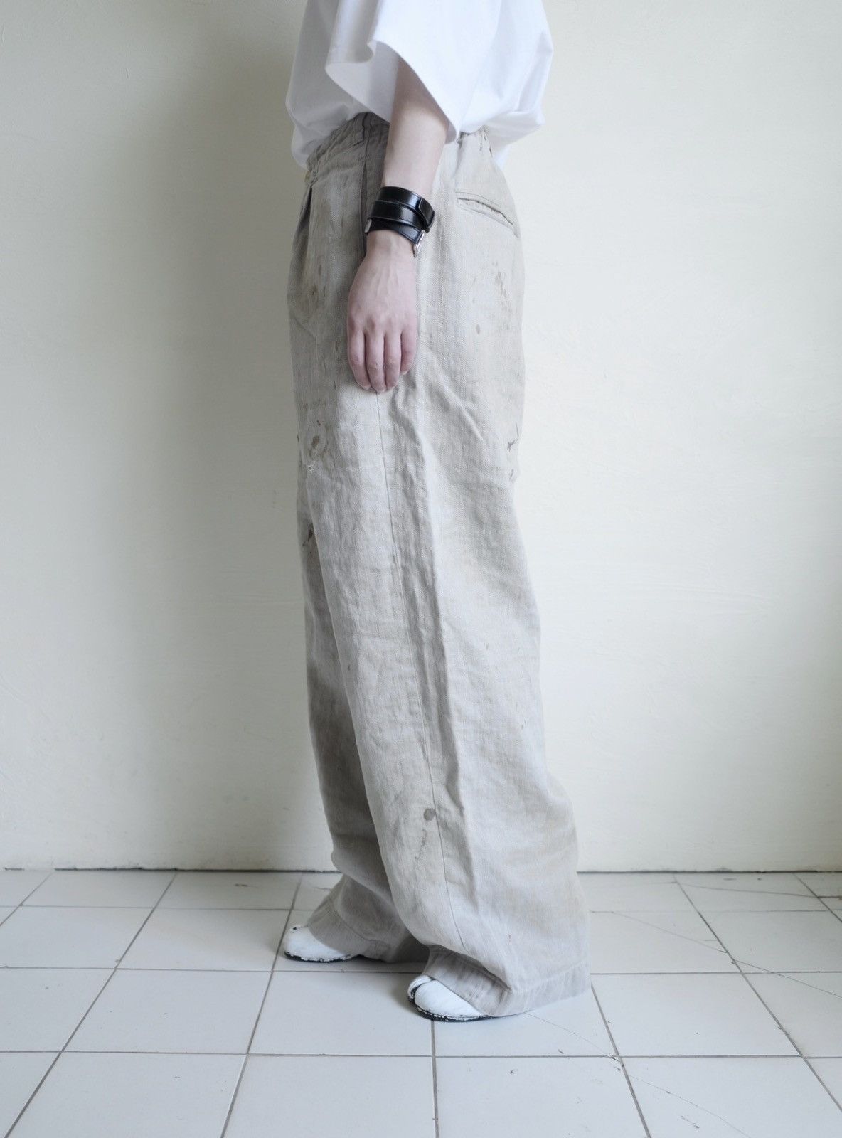 Stein Ssstein Beige Heavy Linen Herringbone Wide Easy Trouser Size US 30 / EU 46 - 3 Thumbnail