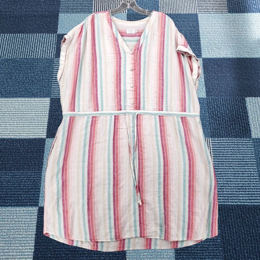 Vintage Time And Tru Dress Womens 3XL White Striped Linen Blend V Neck Pockets Dress Size XXL / US 16-18 / IT 52-54 - 1 Thumbnail